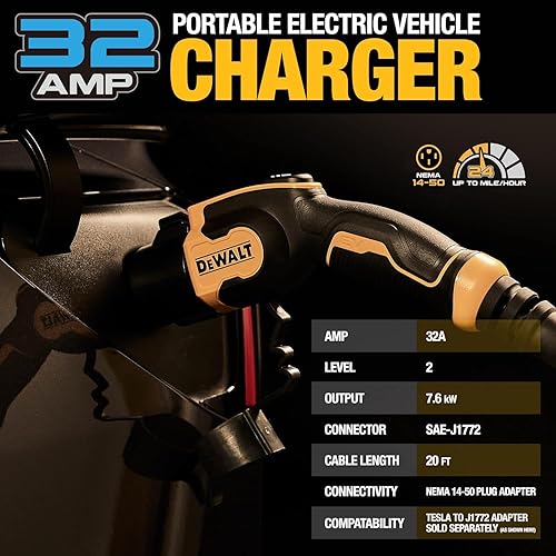 Miniatura 2 de DEWALT Cargador portátil de nivel 2 de 120-240 V para vehículo eléctrico (EV) de hasta 32 amperios, certificado CSA para interiores/exteriores,