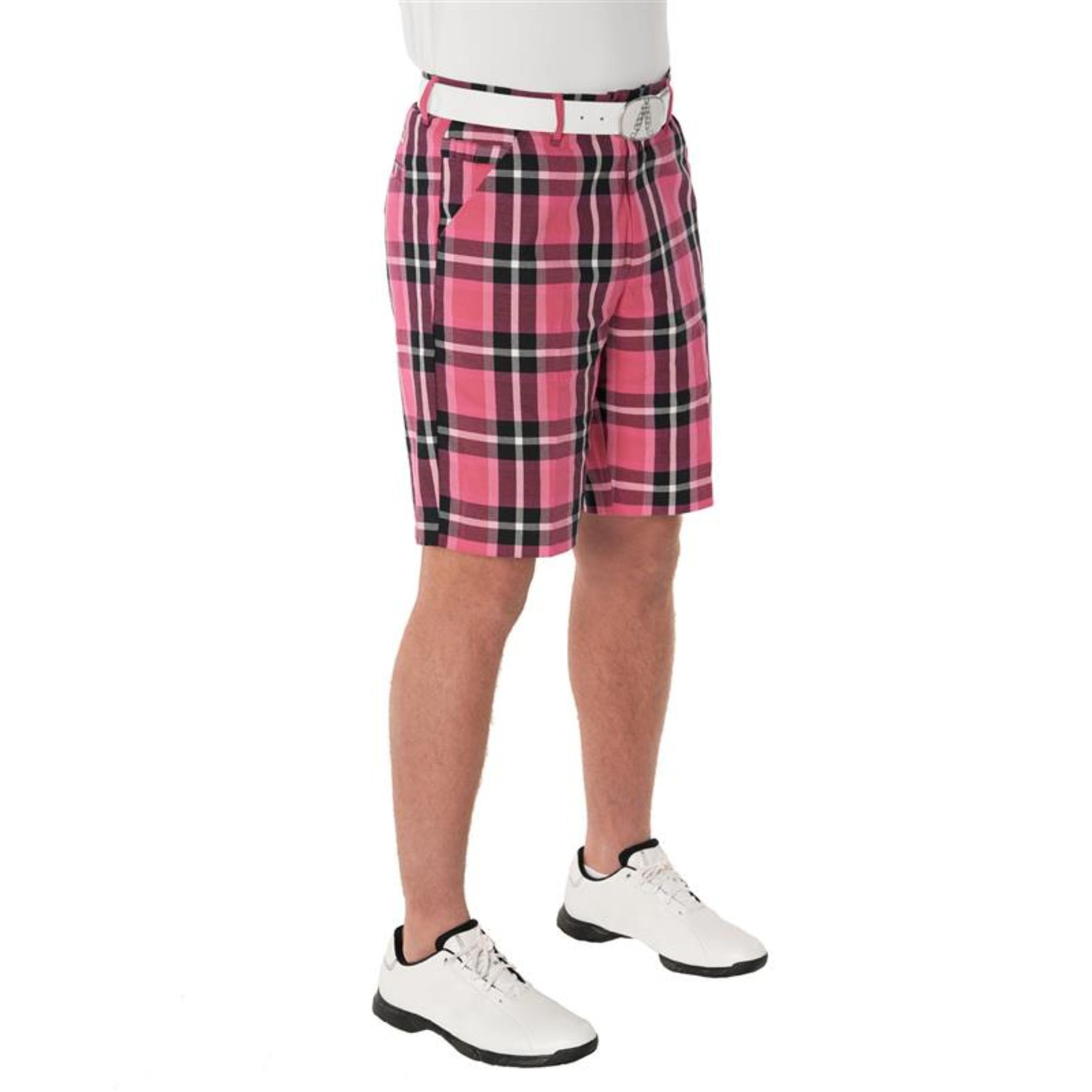 Royal & Awesome Plaid in Pink Mens Golf Shorts, Crazy Golf Short for Men