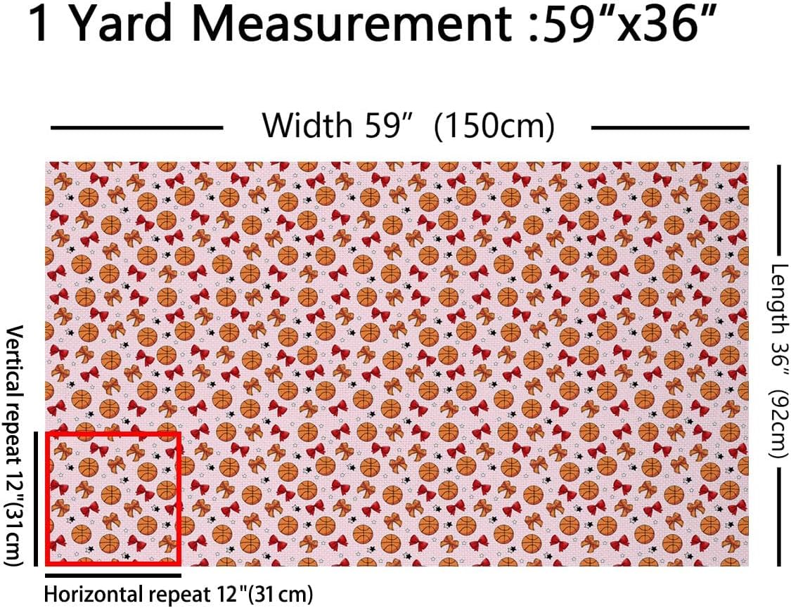 Red Bowknot Fabric by The Yard Basketball Ball Sport Game Fabric for Kids Sewing Supplies Star Bow Tie Chic for Room Decor and DIY Soft Polyester No Stretch 1 Yard,36" L x 59" W image 2