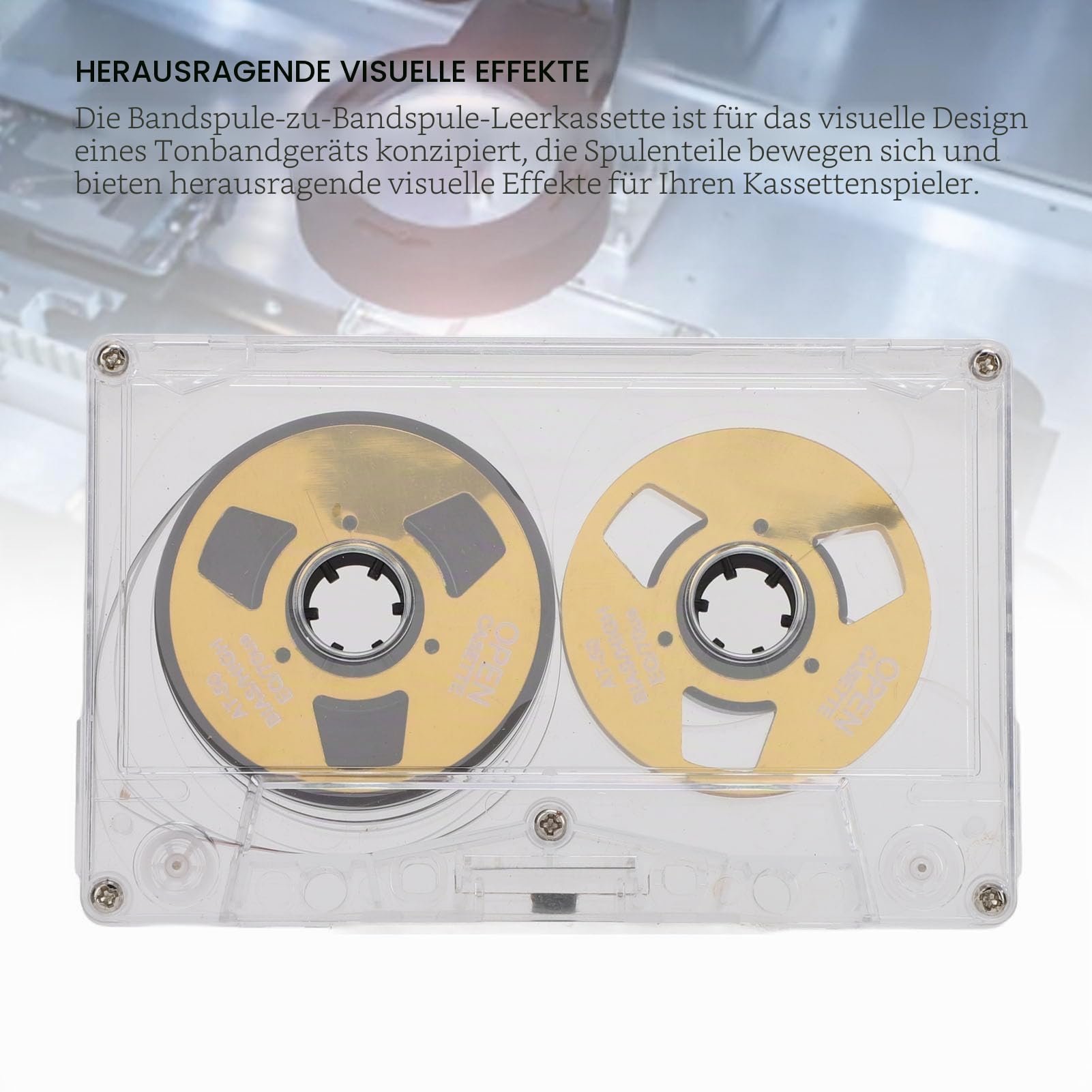 Leere Kassette von Rolle zu Rolle, 50 Minuten Aufnahmezeit, Normale Vorspannung, Doppelseitig, Metall-Tonkassette mit Transparenter Box