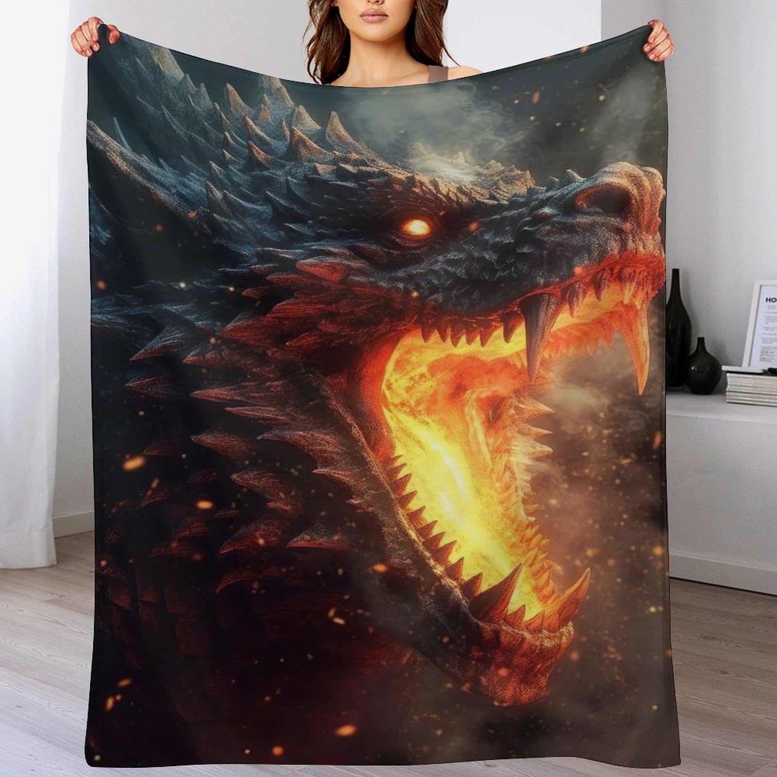 Couverture dragon en flannel polaire douce et chaude de taille 130x180cm