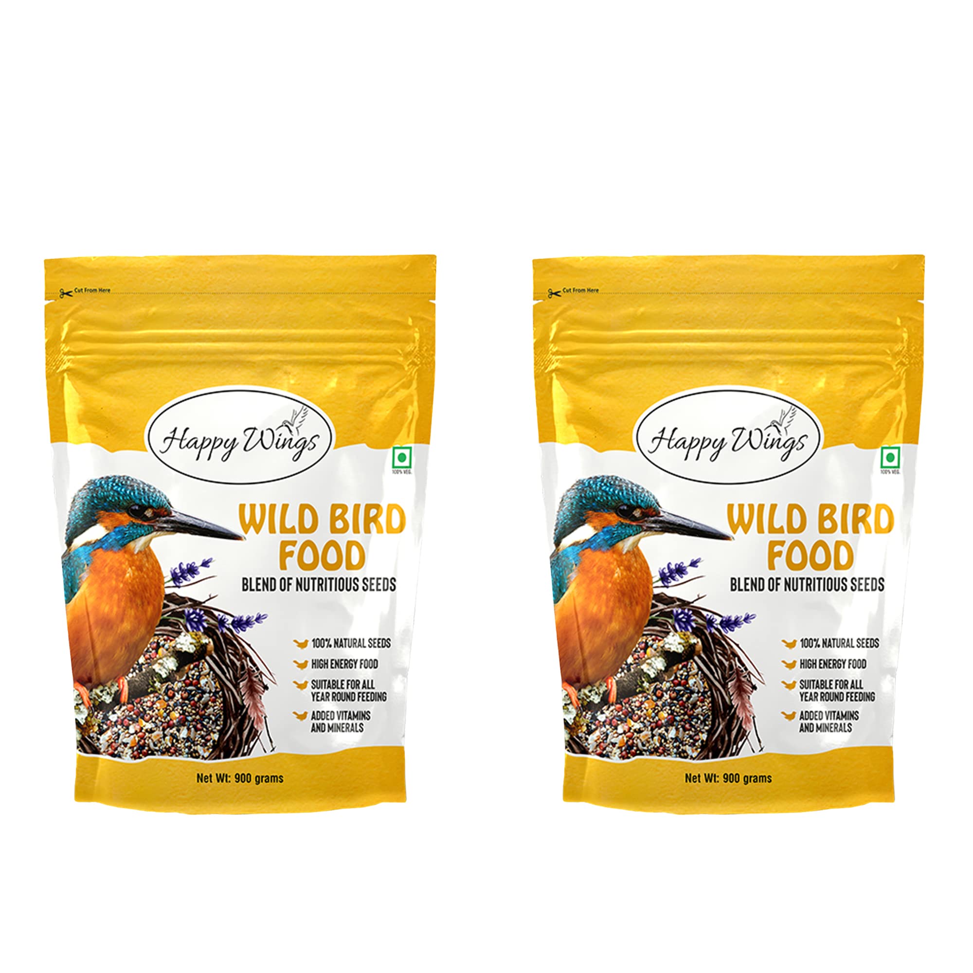 Happy Wings Wild Birds Food - 1800 Grams Indian Mix Seeds - Suitable for Sparrows, Wild Finches, Indian Robin,Myna - Combo Pack of 2 (B09YVB1V3M) Amazon Price History, Amazon Price Tracker