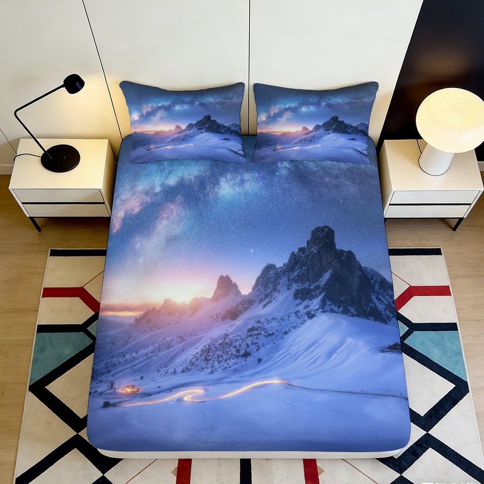 Jqzkxnhpbr Style-9 3D Printed Mountain Sunrise Fitted Sheet Microfiber Soft Bed Cover Aurora Sky Mattress Protector For Bedroom Decor 90X200x25cm