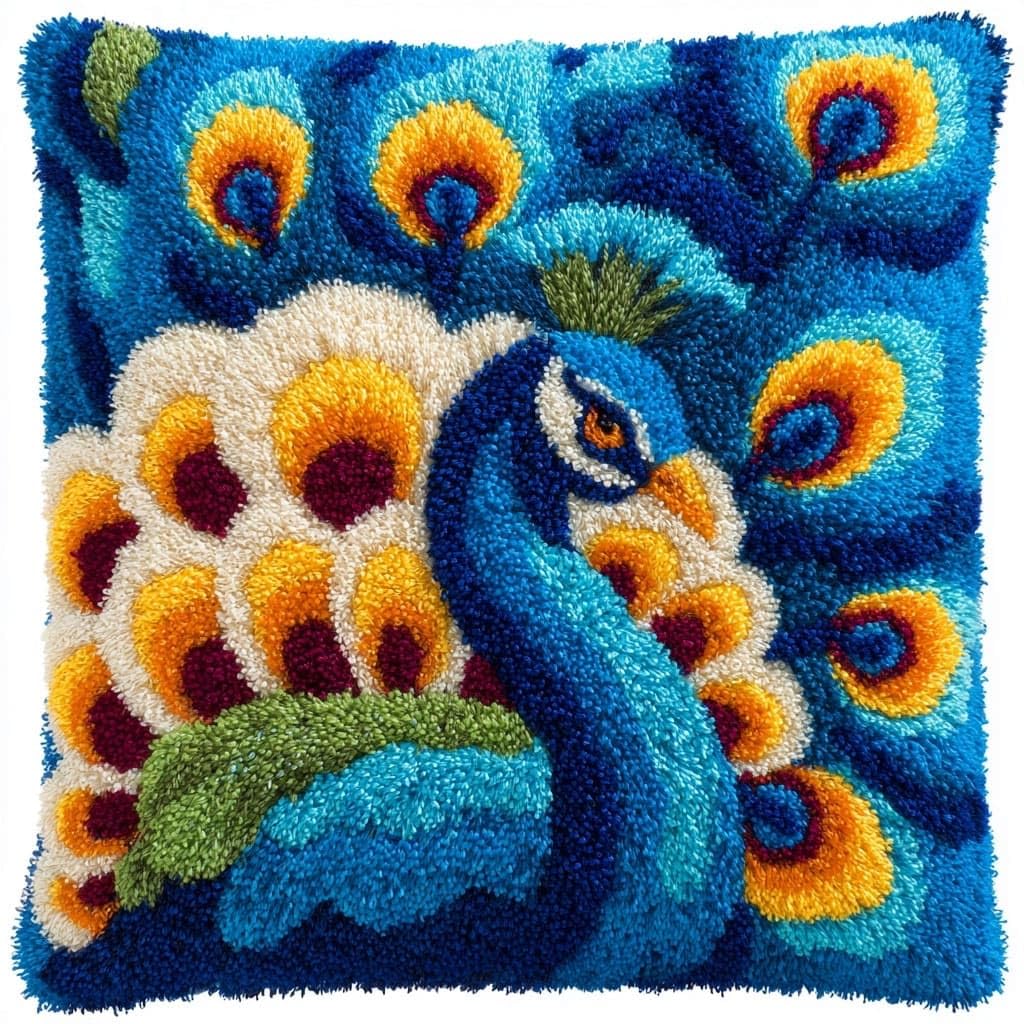 Henypt Latch Hook Pillow Kit,Latch Hook Kits, Peacock