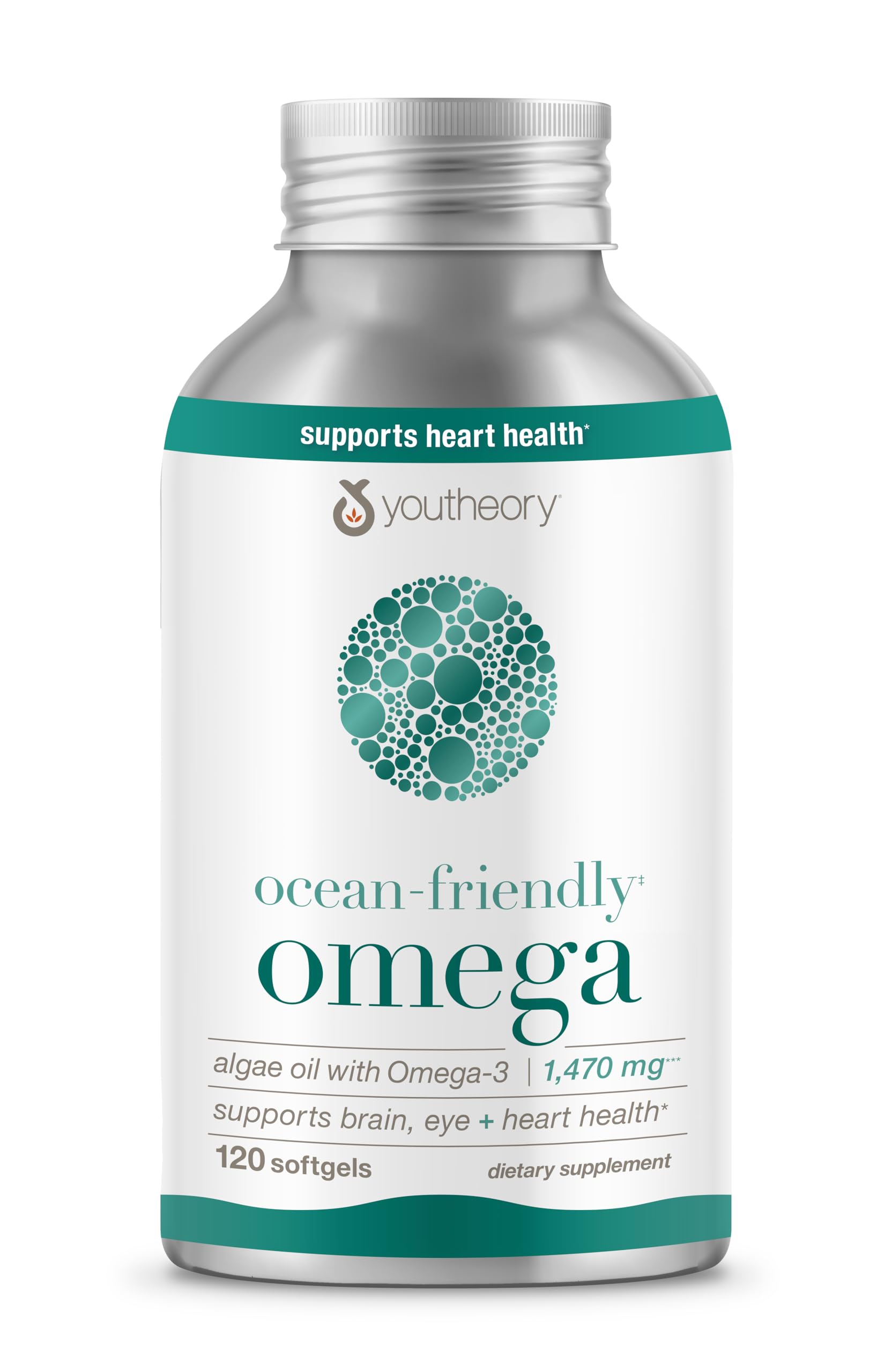 Youtheory Ocean-Friendly Omega - Vegan Algae Omega 3 Softgel - with EPA & DHA - Heart, Eye & Brain Health - Recyclable Aluminum Container - Gluten, Soy & Dairy Free - 120 Softgels