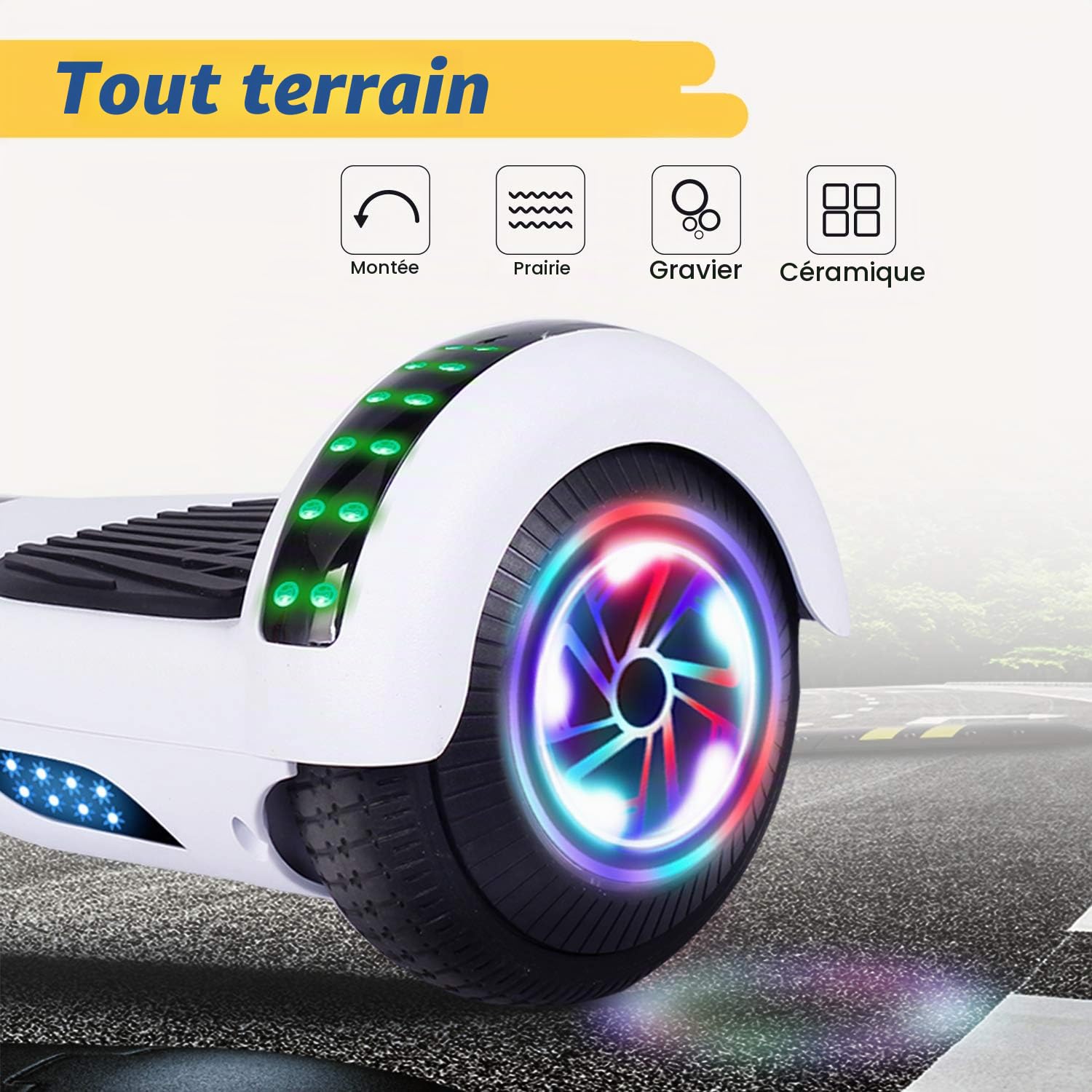 Hoverboard, Self Balancing Scooters 6,5 pouces Hoverboard Hover Scooter Board avec musique Bluetooth, lumières LED et moteur puissant pour enfants et adolescents