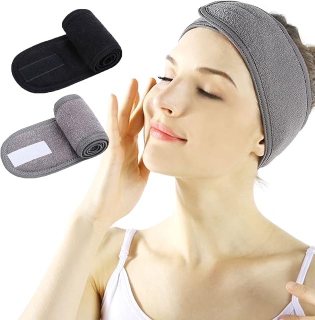 Spa Headband - 2 Pieces Facial Women Makeup Hairband Towel Cloth With Adjustable Magic Sticker For Washing Face Makeup