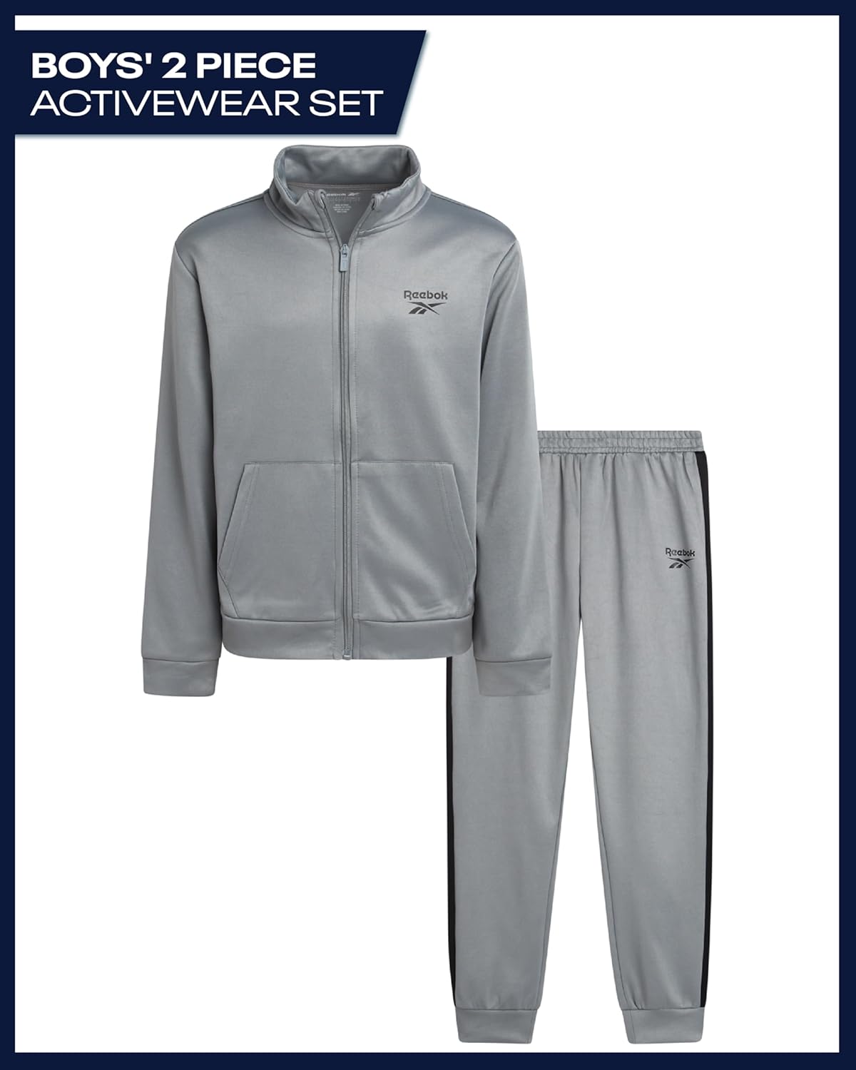 Reebok Boys Tracksuit Set - 2 Piece Athletic Tricot Joggers Set with Fleece Lined Zip Up Jacket and Active Boys Sweatpants - Image 2