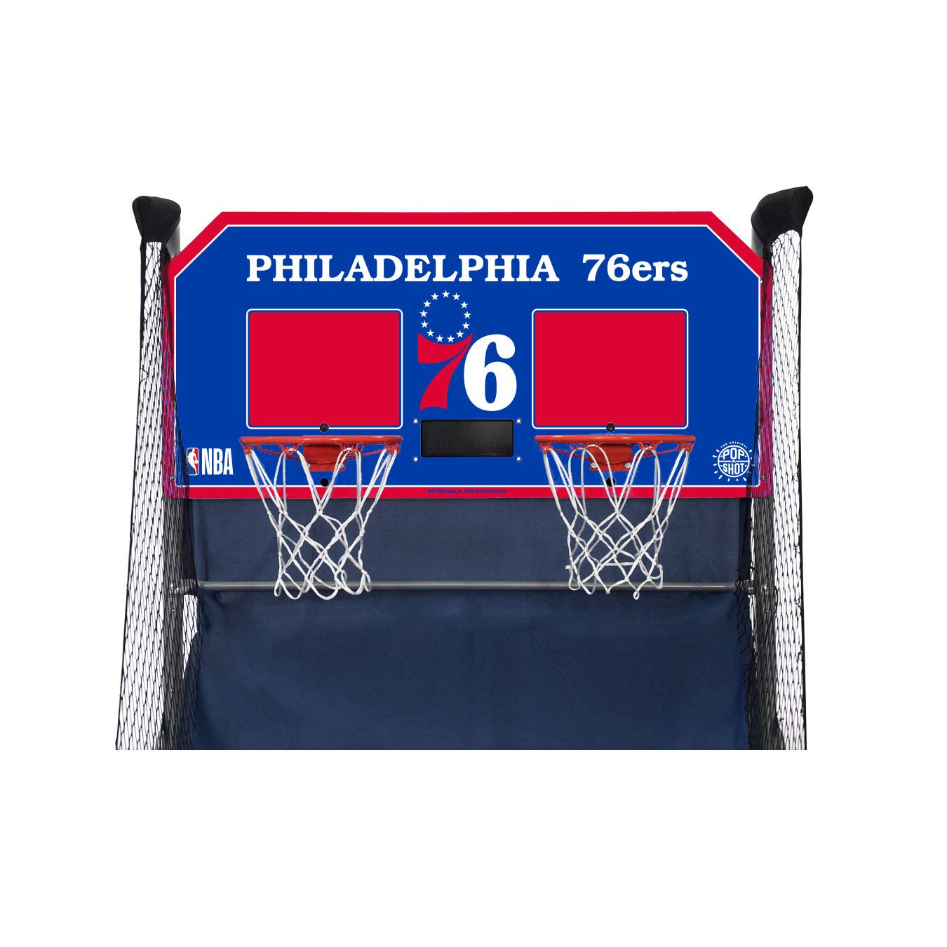 Pop-A-Shot - Home Dual Shot with Philadelphia 76ers NBA Graphics l Sensor Scoring l 16 Game Modes l 7 Balls l Foldable Storage l for All NBA Fans