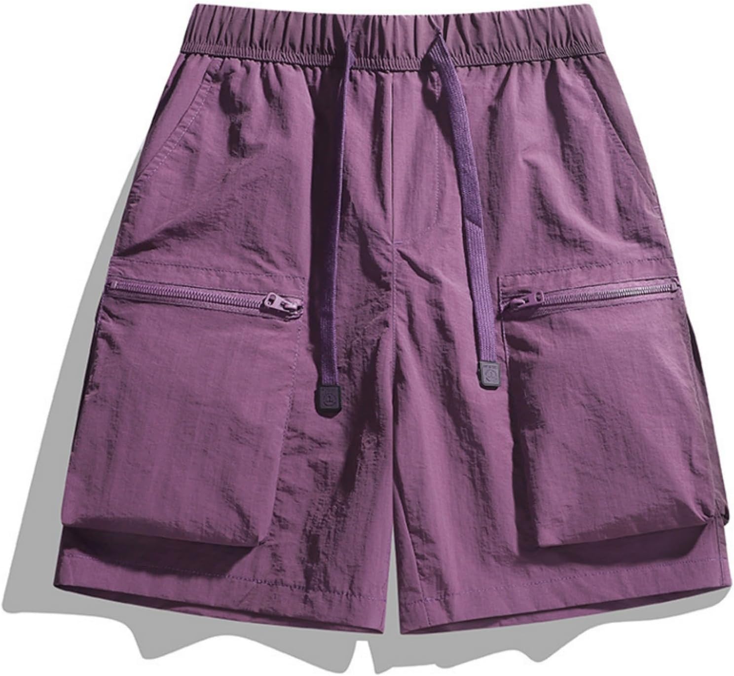 Men's Quick Dry Cargo Shorts Elastic Drawstring Waist Outdoor Shorts with Large Zippered Cargo Pockets