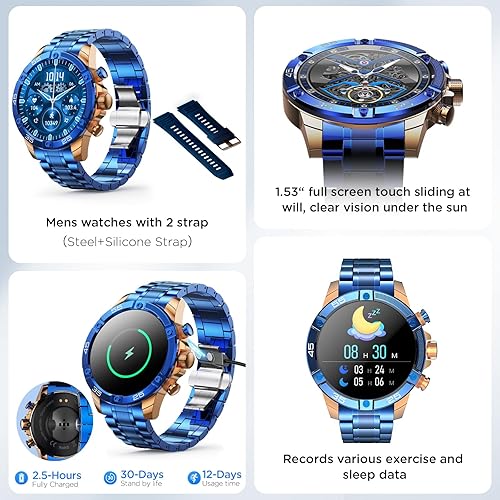 Miniatura 3 de Reloj inteligente de acero inoxidable, diseño de metal, relojes inteligentes para hombre con pantalla HD de 1.53 pulgadas, monitor de fitness,