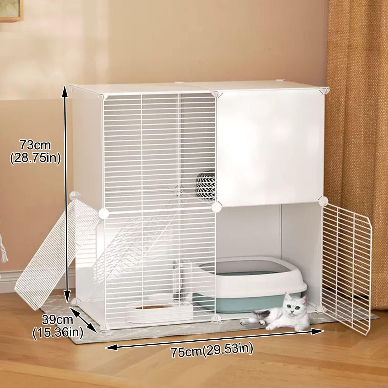 Recinto for Animali Domestici a Due Piani Fai-da-Te - Area Esercizi(75x39x73cm)
