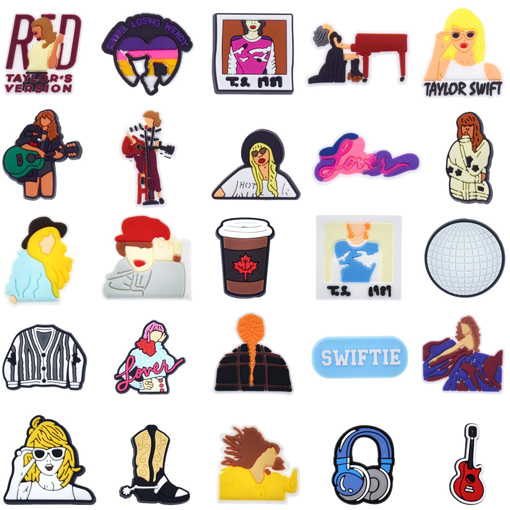 SULIVES25 Pcs Shoe Charms, for Taylor Swift, Crocs PVC Singer Croc Charms Waterproof Shoe Decorations for Wristband Bracelet Accessories Gift for Birthday Holiday