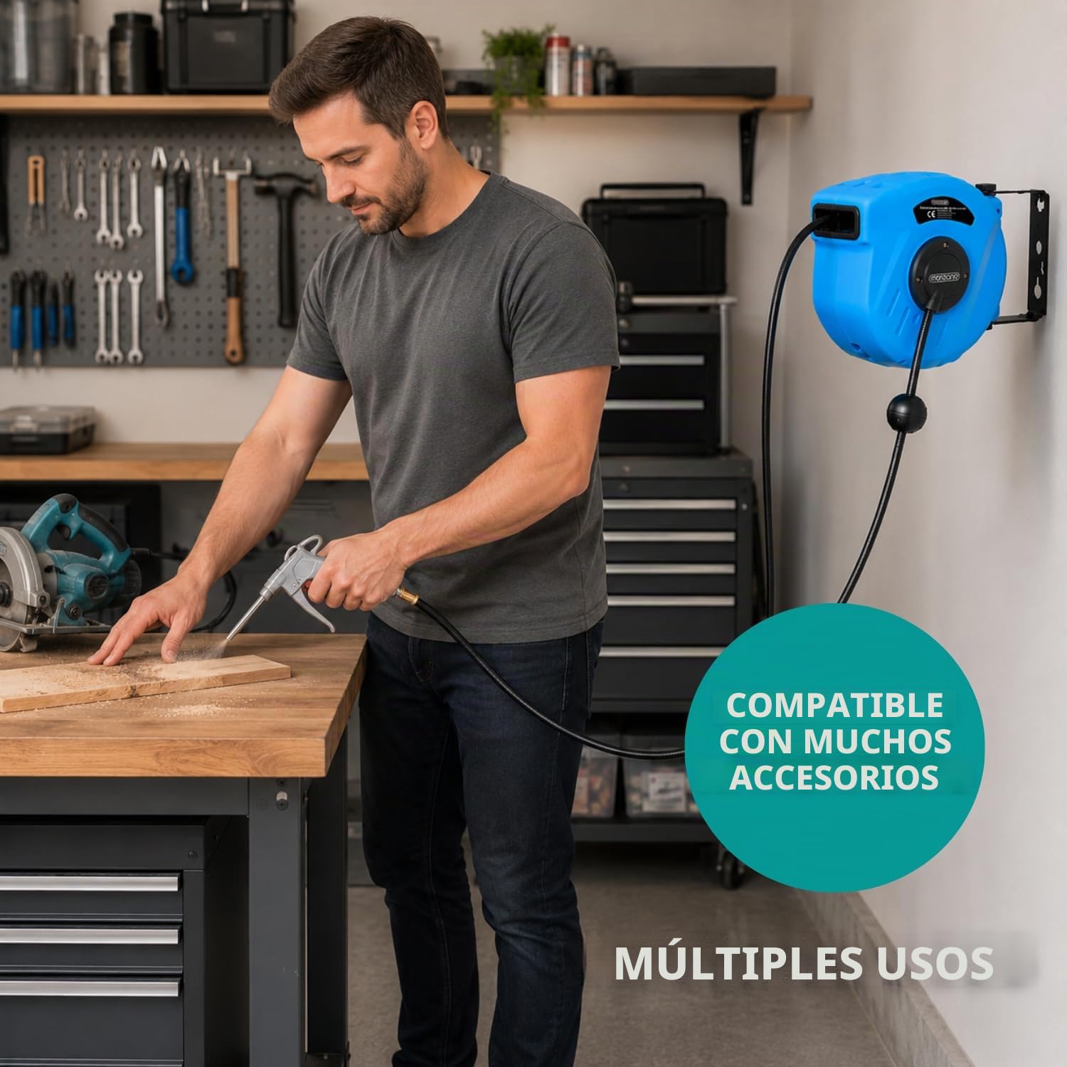 Monzana Carrete de Manguera Automático de 10m Soporte de Pared Aire Comprimido Conexión 1/4' Portamanguera