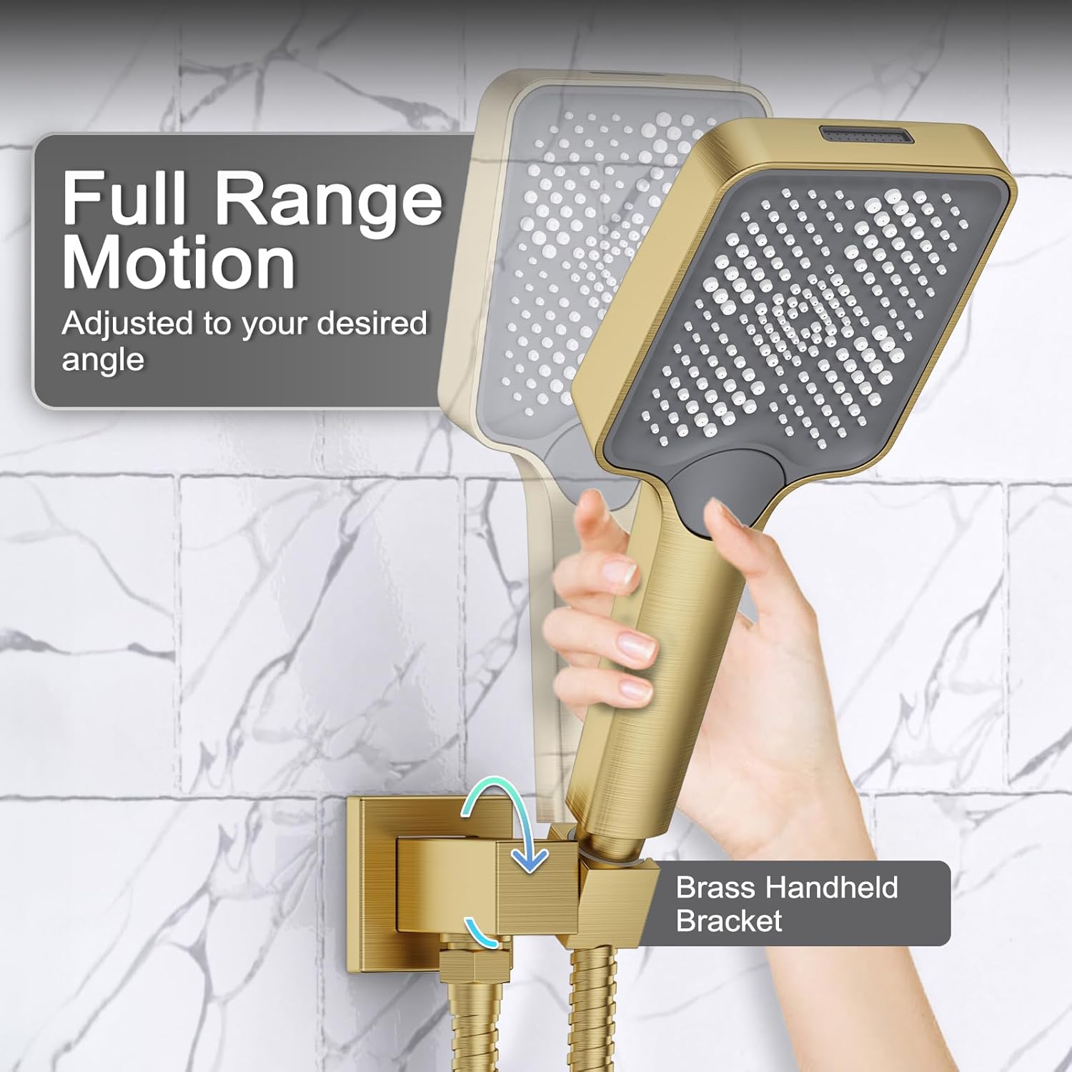 Shower System 13-Inch Rainfall Shower Head - 3 Setting Handheld Sprayer, Complete Bathroom Set with Faucet Mixer Trim Kit & Valve Brushed Gold - Image 4