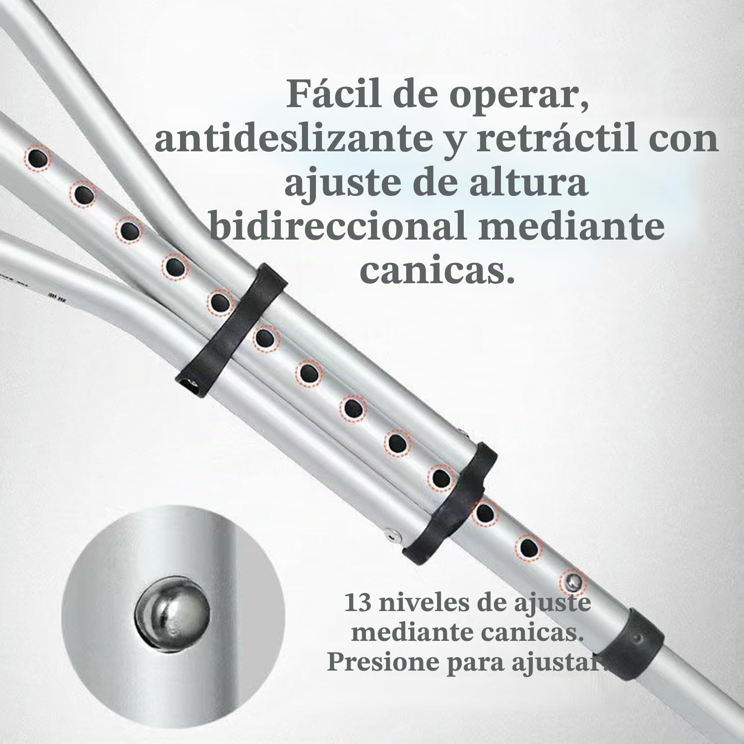 Axila Muletas,Bastón Universal De Aluminio,Ayuda para Caminar con Bastón,con Almohadilla Suave para La Mano,Ajustable De 98 a 158 Cm,Ligero,Apto para Personas con Movilidad Reducida(1 Par)