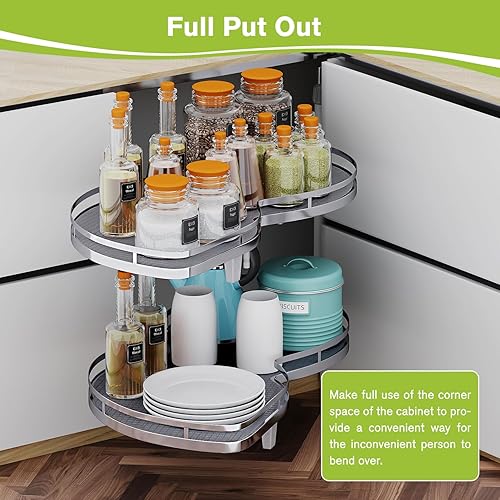 Miniatura 9 de Organizador extraíble de armario de esquina ciega, organizador de gabinete extraíble de cierre suave de 36 pulgadas, gabinete de esquina Lazy Susan