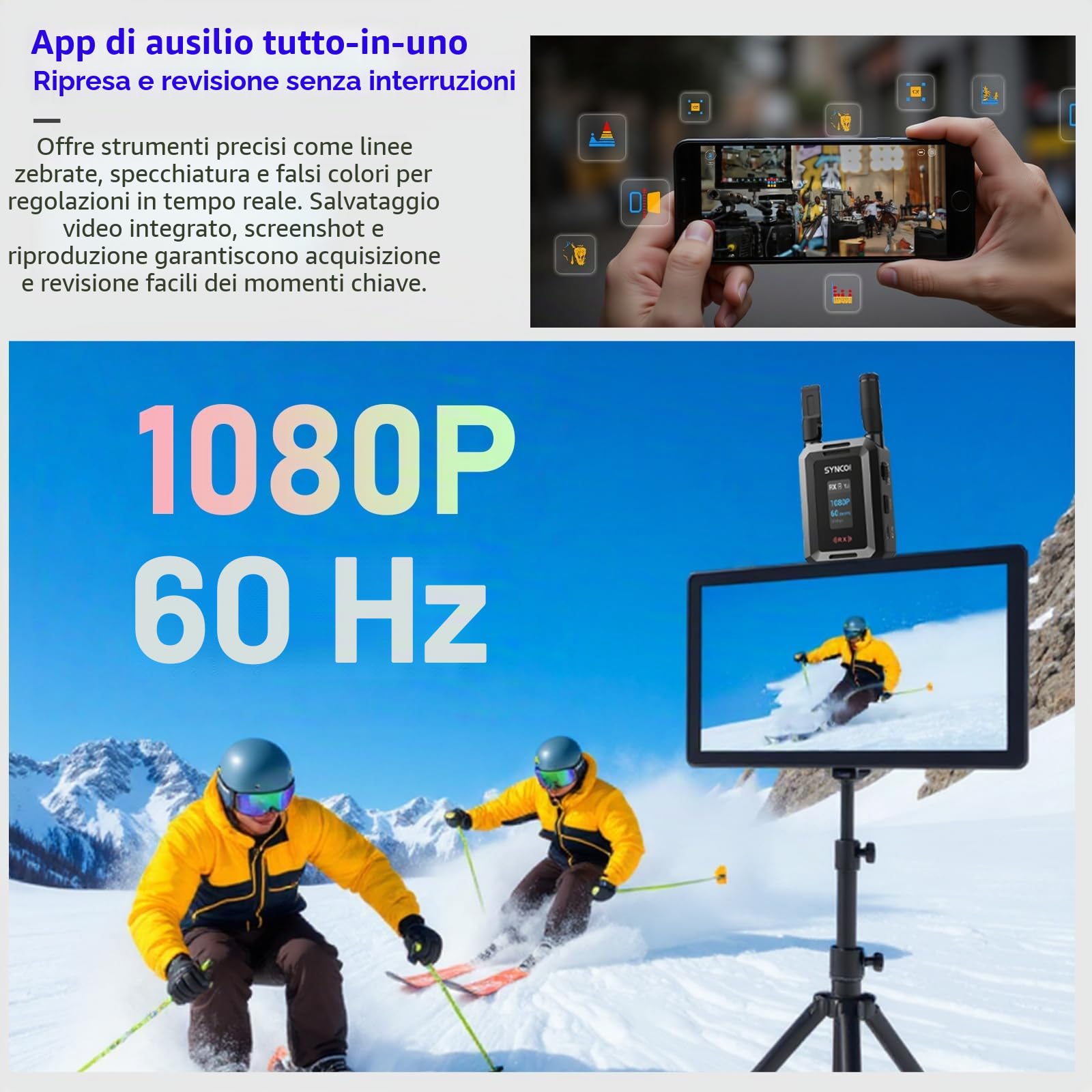 Synco Xvision - Sistema di trasmissione video wireless, trasmettitore e ricevitore HDMI da 300 m HD, 1080p, 60 fps, latenza di 40 ms per il monitoraggio in tempo reale, ideale per streaming live