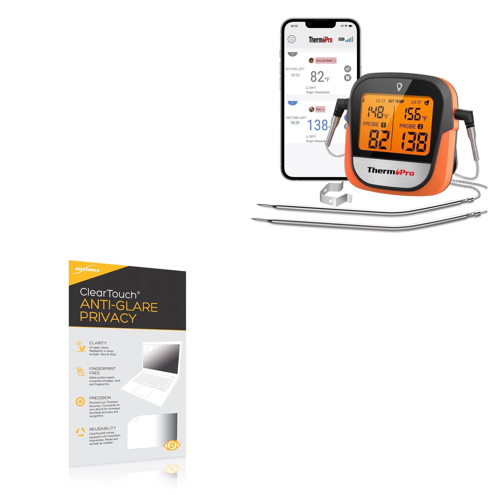 BoxWave Screen Protector Compatible with ThermoPro TP902 - ClearTouch Anti-Glare Privacy (2-Pack), Privacy Screen Protector Flexible Film Anti-Glare