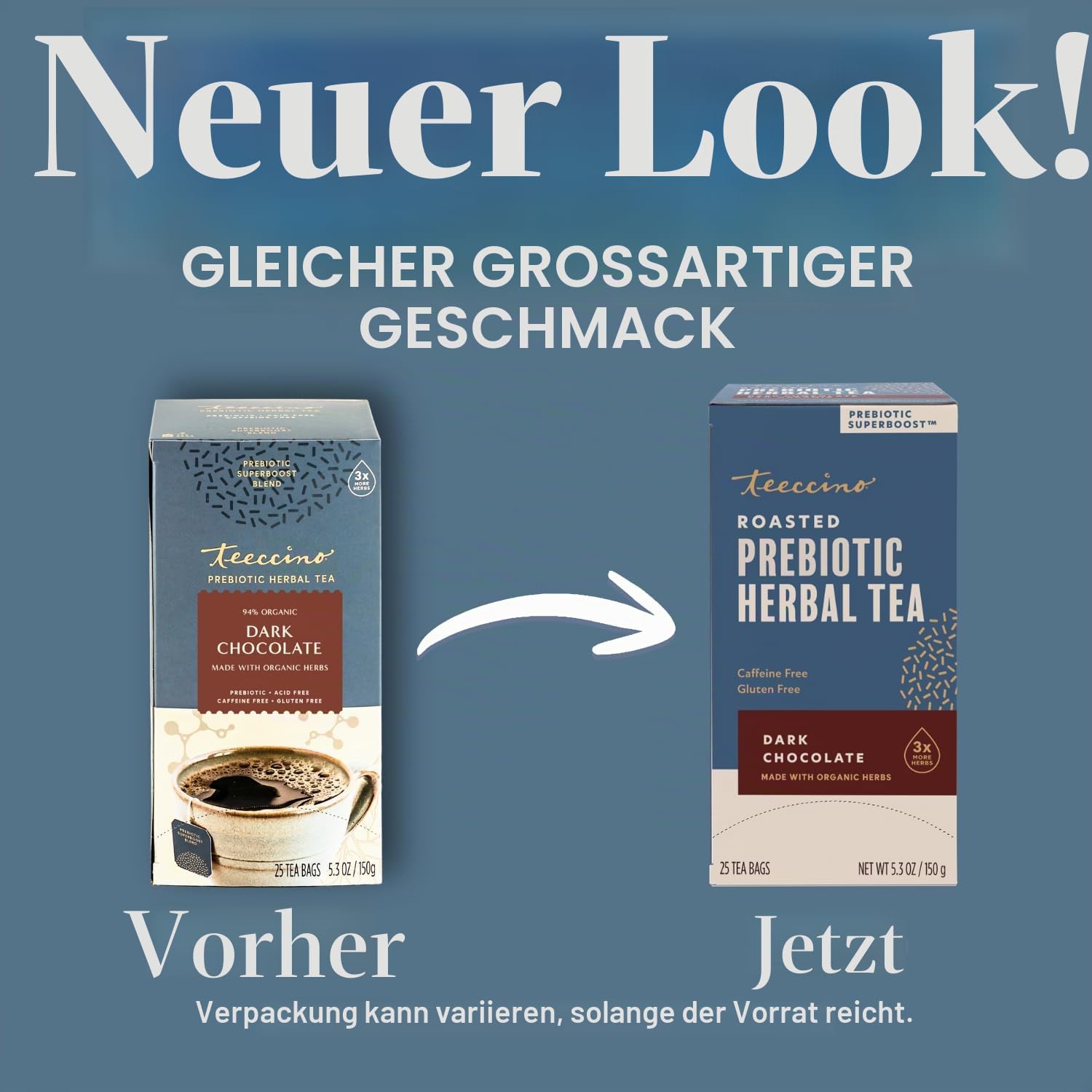 Teeccino Zartbitterschokolade - Präbiotischer Superschub - Kräutertee - Unterstützen Sie Ihre Probiotika mit Präbiotika für eine gute Darmgesundheit und Regelmäßigkeit, 25 Teebeutel
