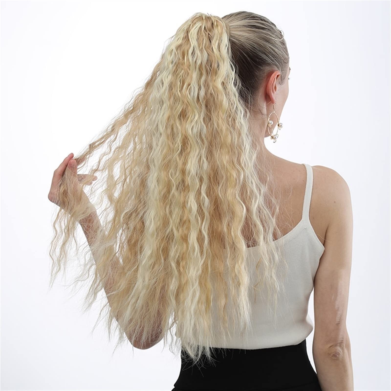 Messy Bun Stirnband 22 Zoll synthetische Mais gewellte lange Pferdeschwanz Perücke Wrap Haarspange Extensions Pferdeschwanz Haarknoten Damen Haarschmuck Haarknoten Unsichtbarer Haarknoten (Color : 60