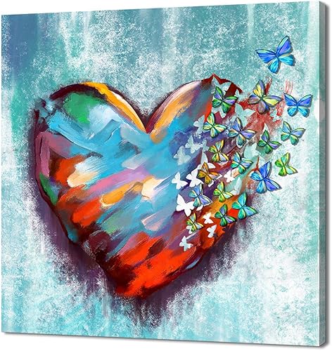 Derkymo Lienzo decorativo para pared, diseño de mariposas de corazón de amor, hermoso arte de pared, arte romántico para el hogar, apartamento,