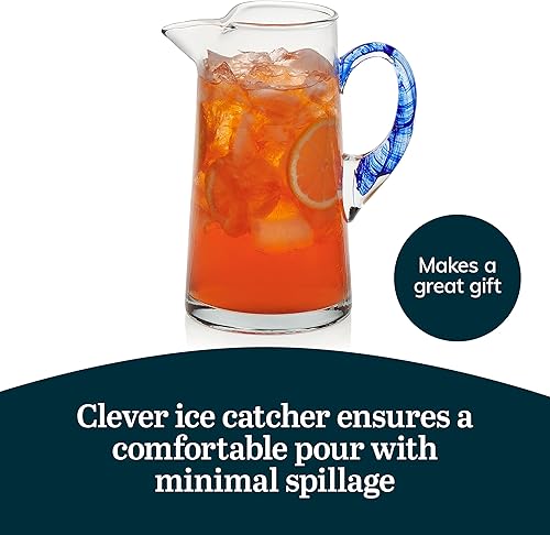Miniatura 5 de Libbey Cabos - Jarra grande de vidrio, jarra de agua de vidrio hecha a mano de 90 onzas con boquilla y mango azul, jarra de agua inspirada en los