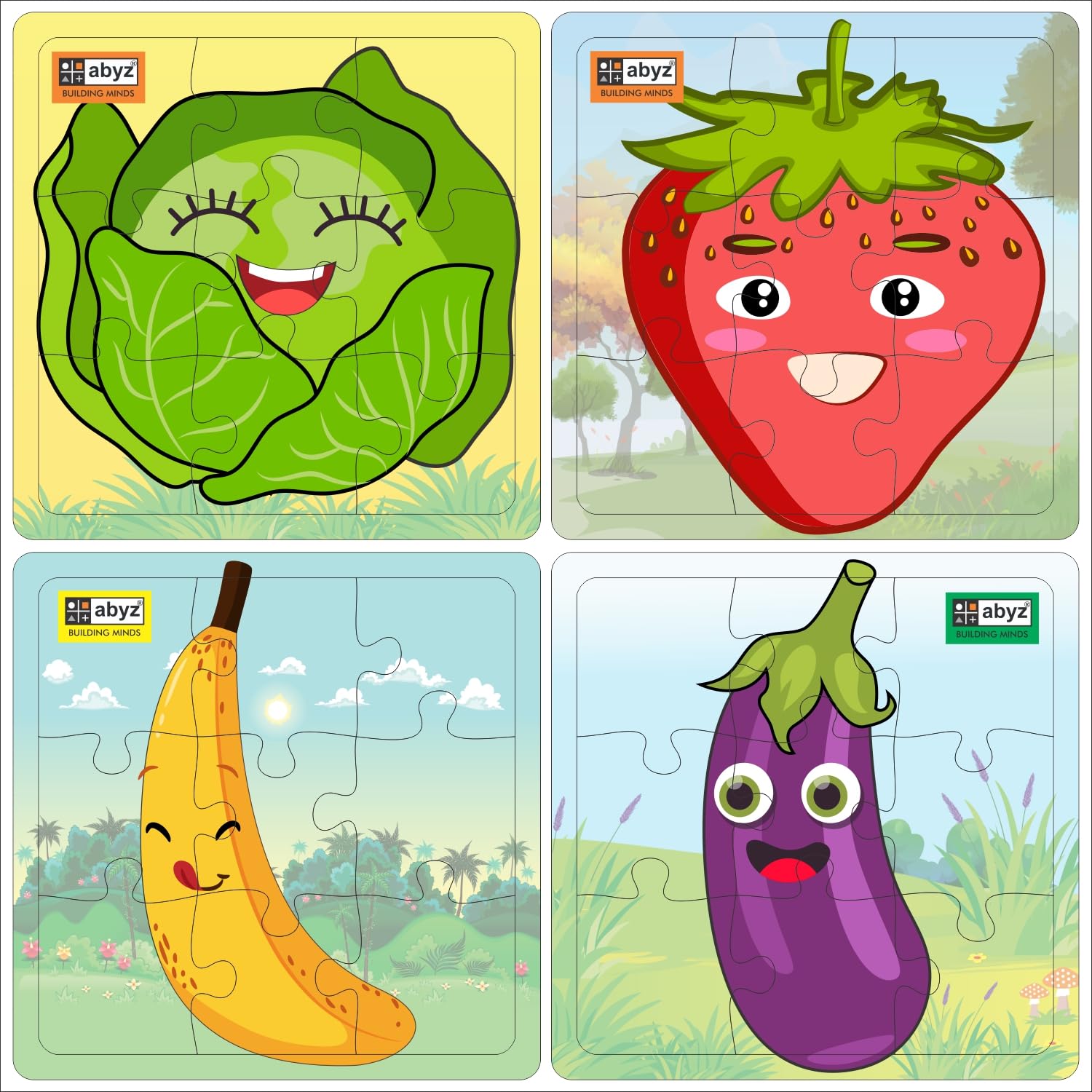 ABYZ Wooden Fruits and Vegetables (Cabbage+Strawberry+Banana+Brinjal) Jigsaw Puzzle Games for Kids & Children Paperless Puzzle - 9 Pieces (Set of 4) Age 3+ (B0D3B114RC) Amazon Price History, Amazon Price Tracker