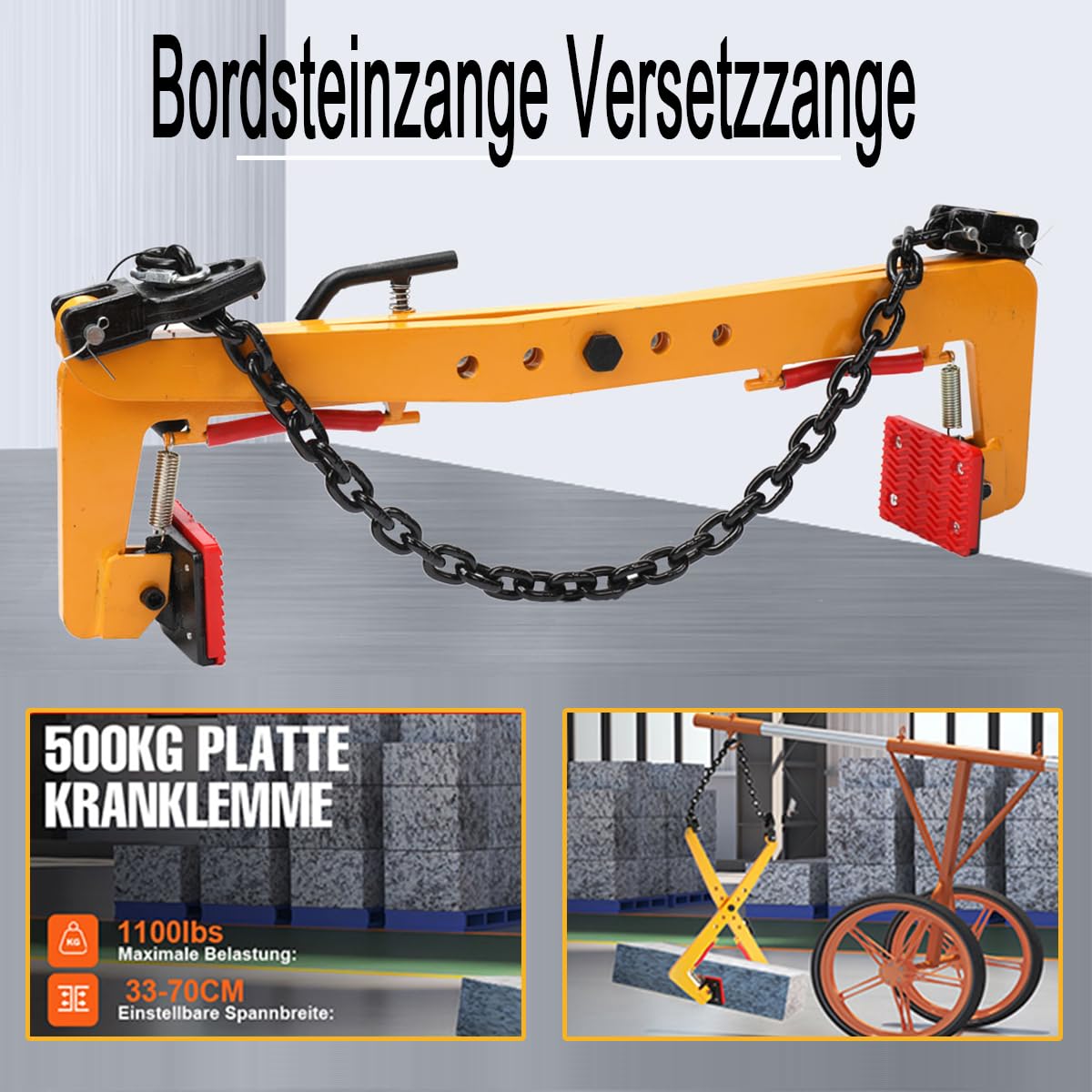 Palettenabzieher-Klemme Für Steine & Bordsteine – Bis 500 Kg, Verstellbar 33-70 Cm