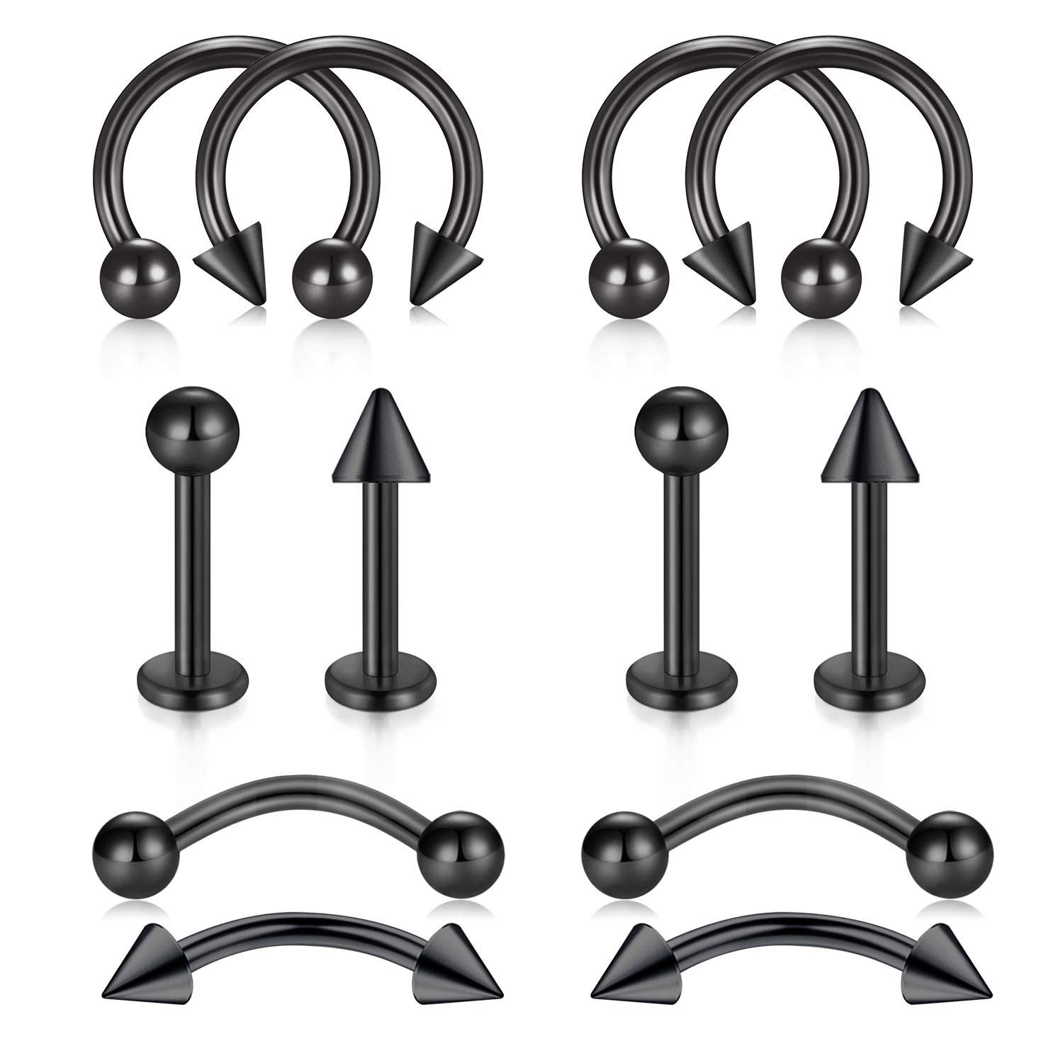 DENI Lot De 3 Piercings De Nez Avec Boule De 2 Mm Et Tige Incurvée, épaisseur 0,8 Mm, Longueur 6,5 Mm, Taille Standard, Couleur Argentée, Argent