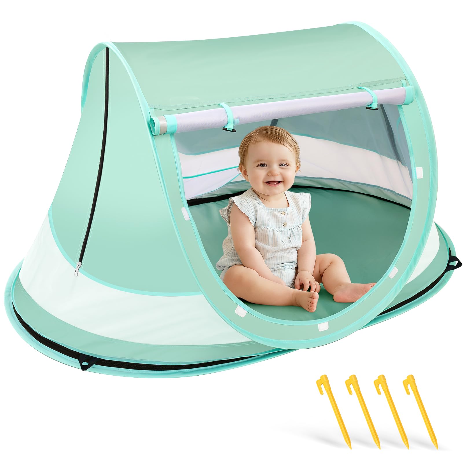 Baby Beach Tent, Pop Up Beach Tent Sun Shade for Beach, UPF 50+ UV Protection Sun Shelters for Infants with Carry Bag for Outdoor Travel, Camping(Green)