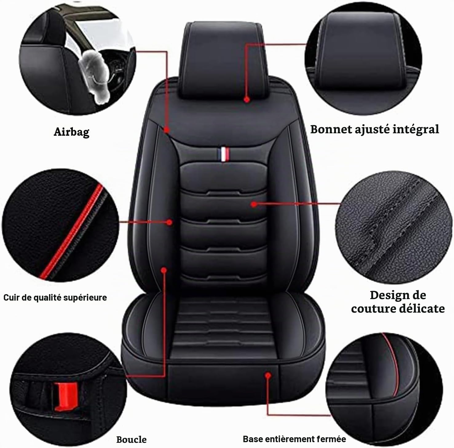 Housses de Siège de Voiture pour Renault Captur II I/Captur E-Tech 2.Gen/1.Gen 2013-2024, Ensemble Complet de Housses Siege Auto Universel en Cuir, Compatible avec Les Airbags Latéraux, 5 Seats(A(Blac