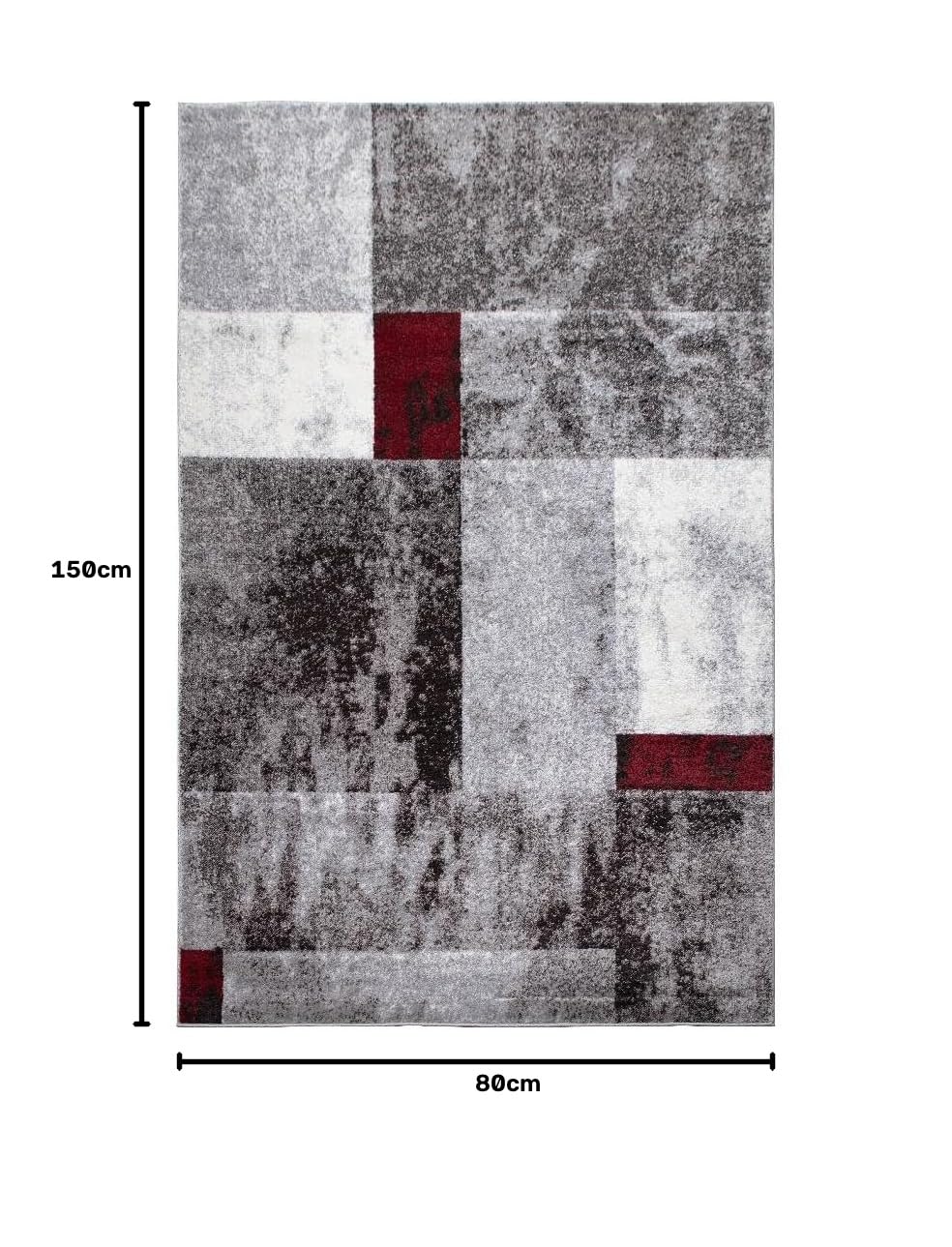 oKu-Tex Teppich Wohnzimmerteppich [80x150 cm] weicher Kurzflor grau rot meliert - Grauer Teppich für das Wohnzimmer - Carpet Living Room - geometrisches Patchwork Design - Deutsche Marke