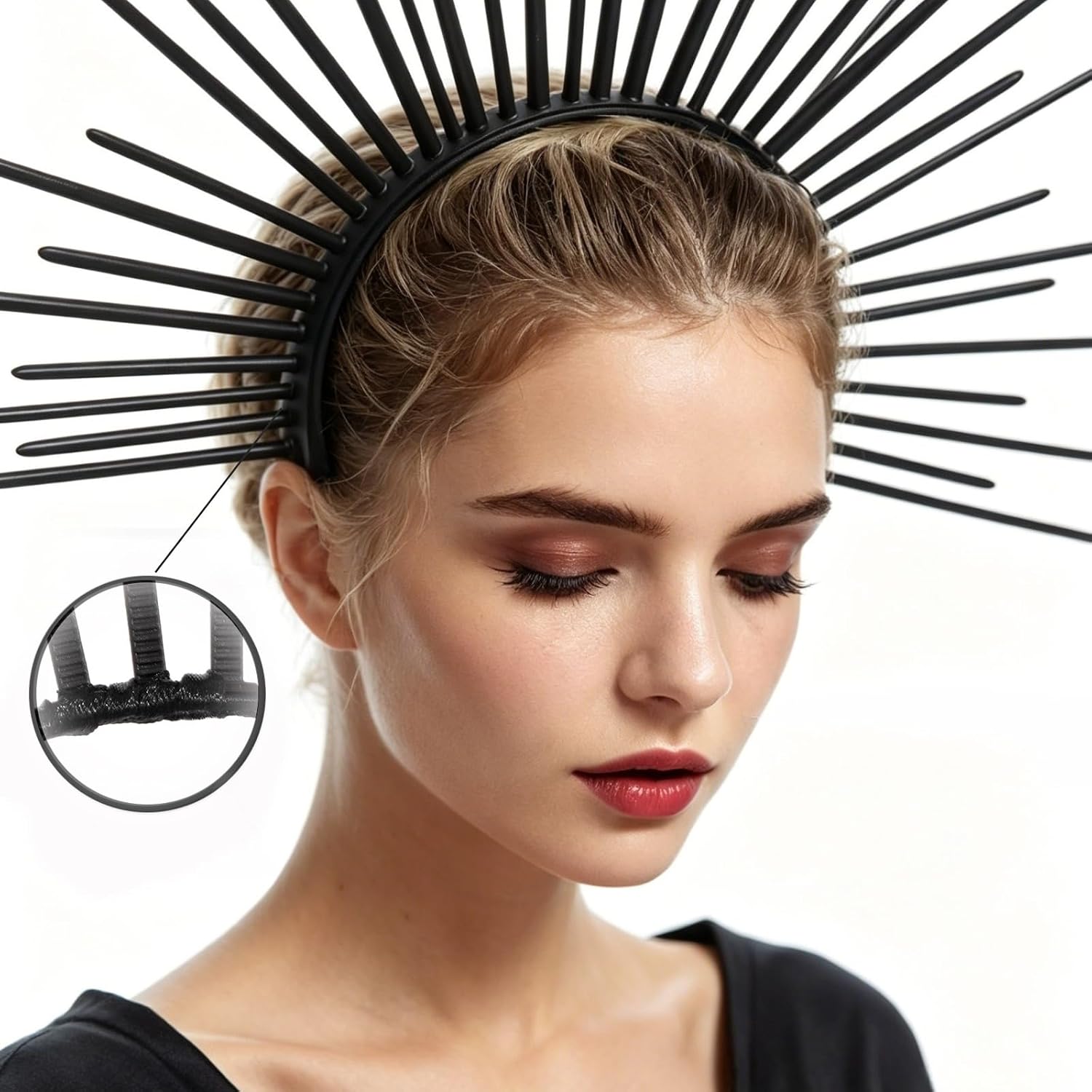 Halo Crown Sunburst Headband, Gothic Spiked Goddess Headpiece, Plastic Resin Sunburst Hairband for Women‘s Halloween Cosplay Renaissance Festival Party Costume Accessories (One Size)