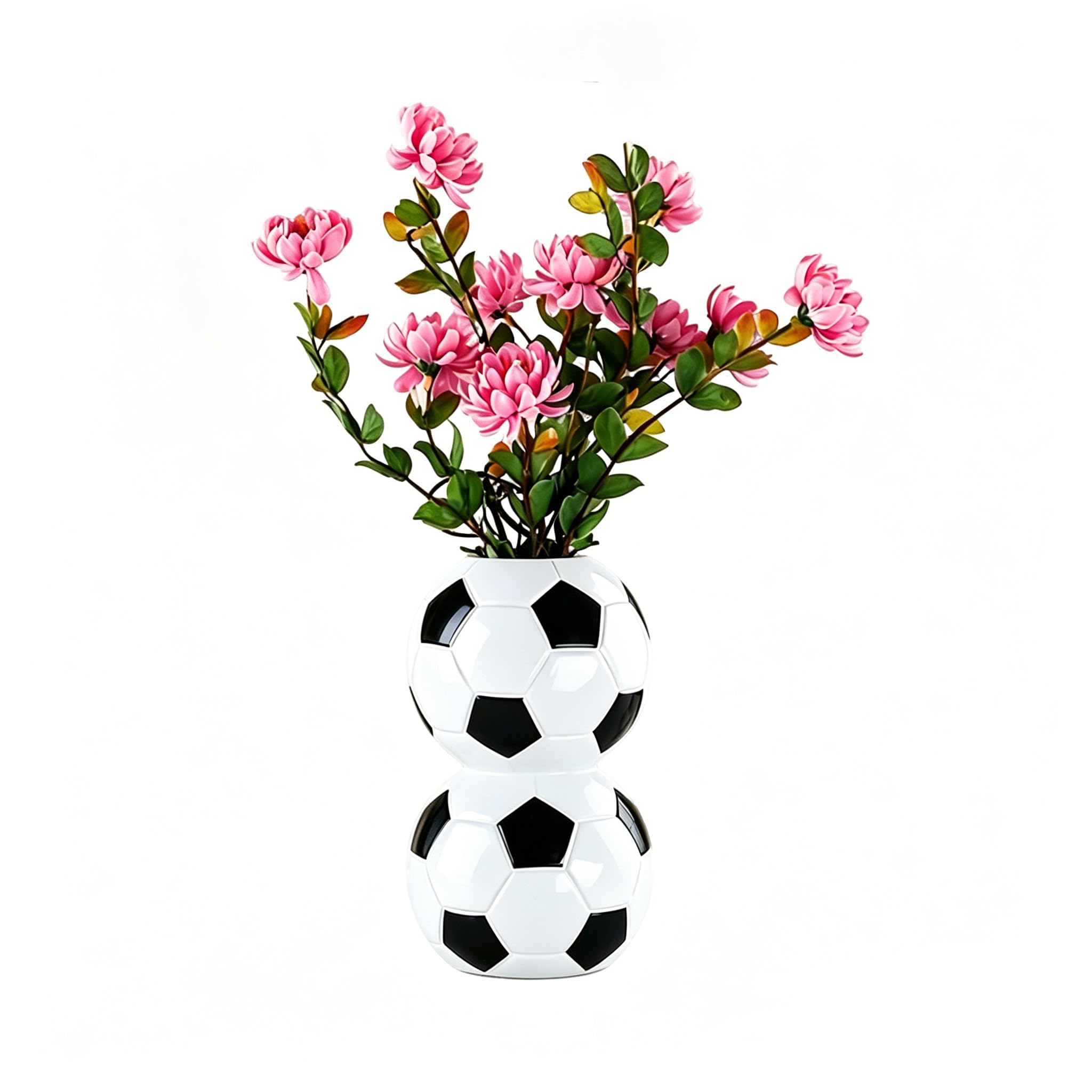 PANSHA Soccer Ball Ceramic Vase, Soccer Table Ornament Pen Holder, Unique Football Shaped Vase, Desktop Organizer Container for Home Office Living Room, Funny Housewarming Gifts.