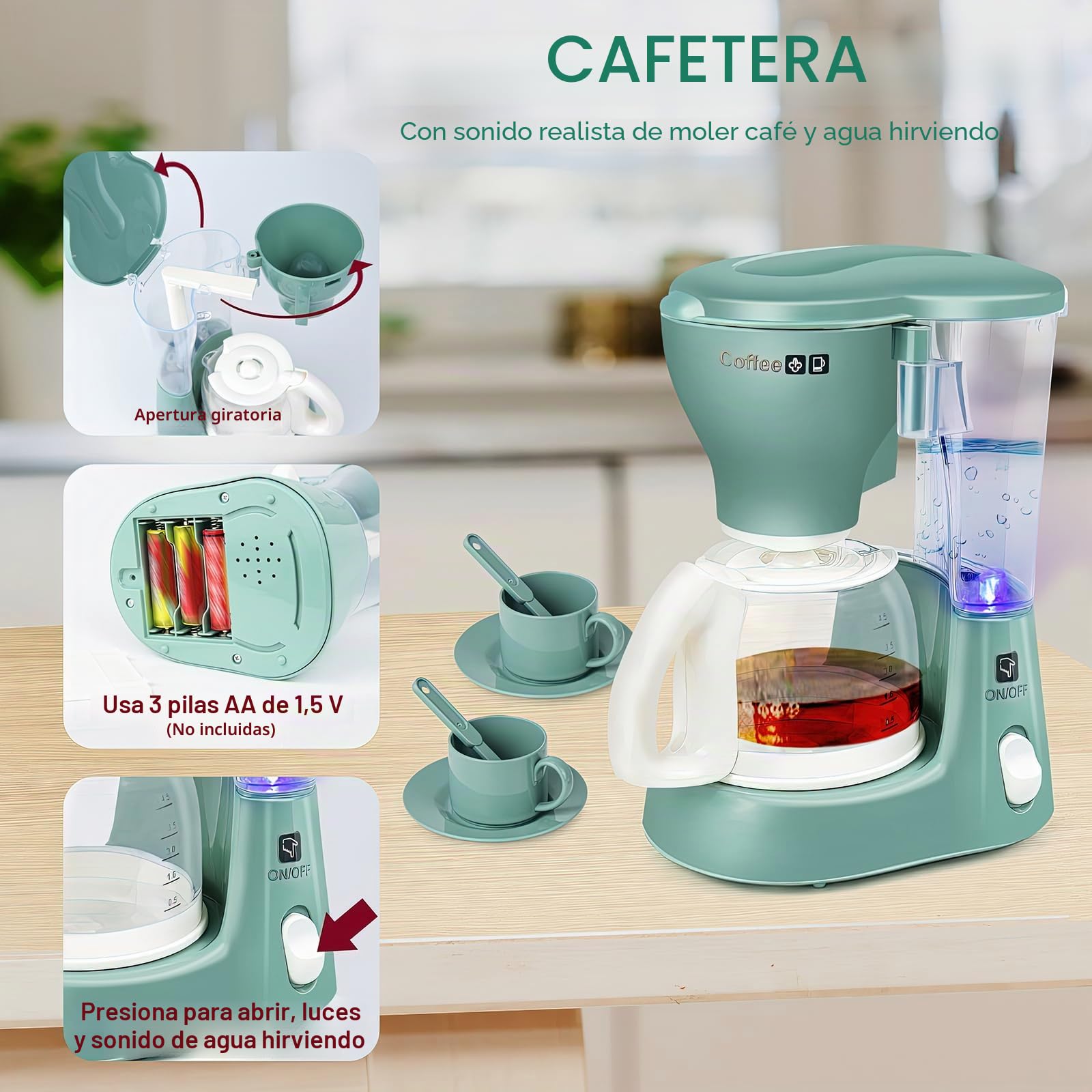 Cocina Infantil Accesorios - Cocina Juguetes con Cafetera, Licuadora, Batidora para Niñas 3-5 Años