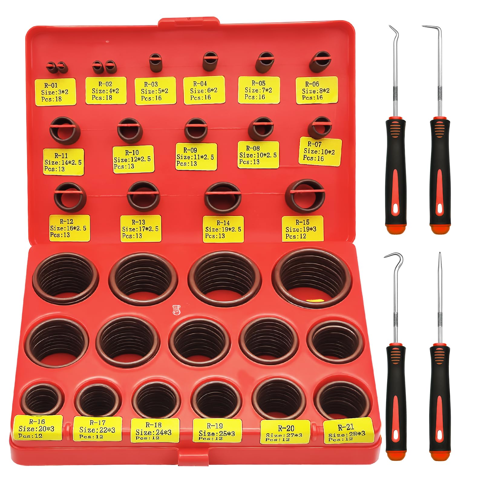 Temsteel 390PCS Viton O Rings Kit, 30 Sizes Metric Viton O-Rings Assorment, High Temperature FKM Seal Rings, Hydraulic FKM Sealing for Automotive Fuel