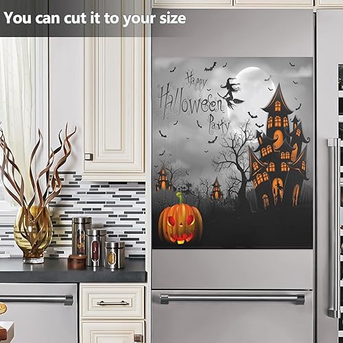Miniatura 6 de Calcomanías magnéticas para lavavajillas con diseño de castillo espeluznante de Halloween, calabaza, bruja, murciélago negro, cocina, nevera,