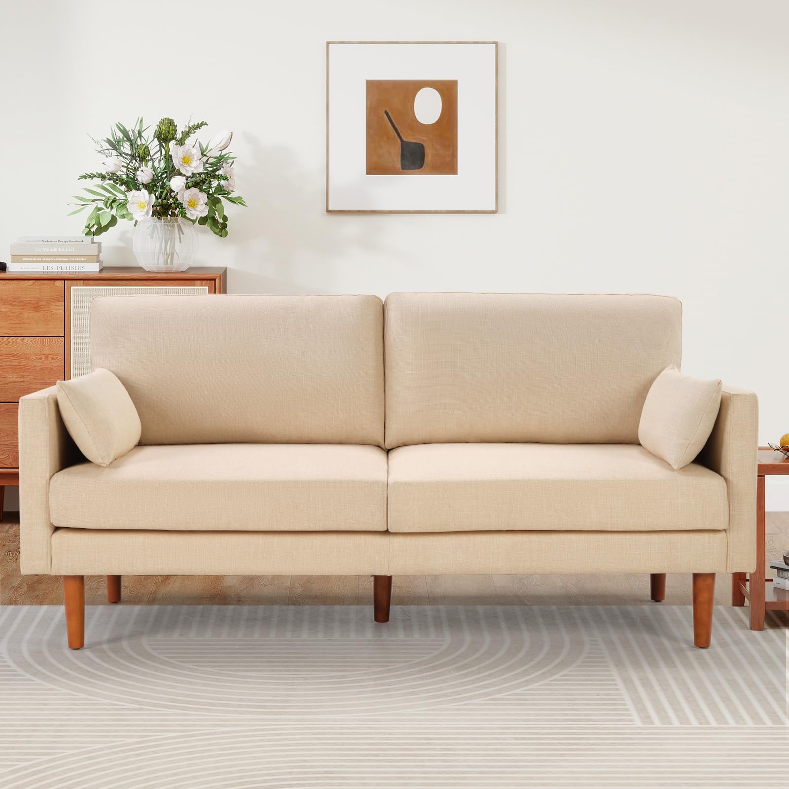 Modern 73 Loveseat Sofa for Living Room Fabric 3-Seater Couch with Removable Pillows Comfy Sofa Couches for Small