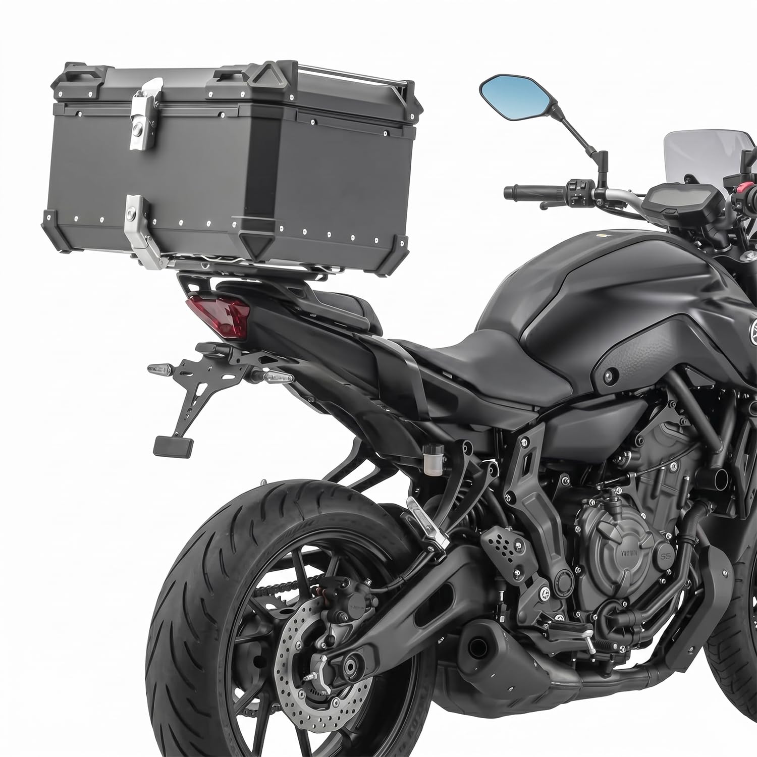 Top Case Moto 65L de Aleación de Aluminio - Baúl trasero universal impermeable para moto y scooter - Maleta de almacenamiento de gran capacidad (2 cascos) Forro interior Premium Cerradura de