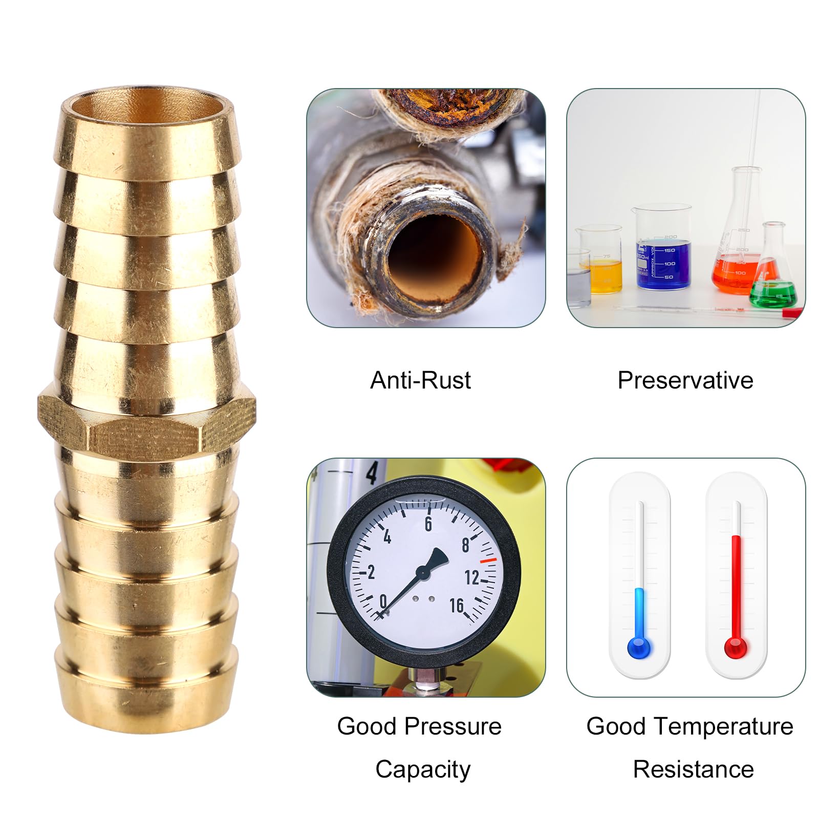 Kit 26 Raccordi In Ottone Per Tubi + 52 Fascette In Acciaio – Dimensioni 3/16” A 5/8” – Per Aria, Carburante, Acqua, Olio