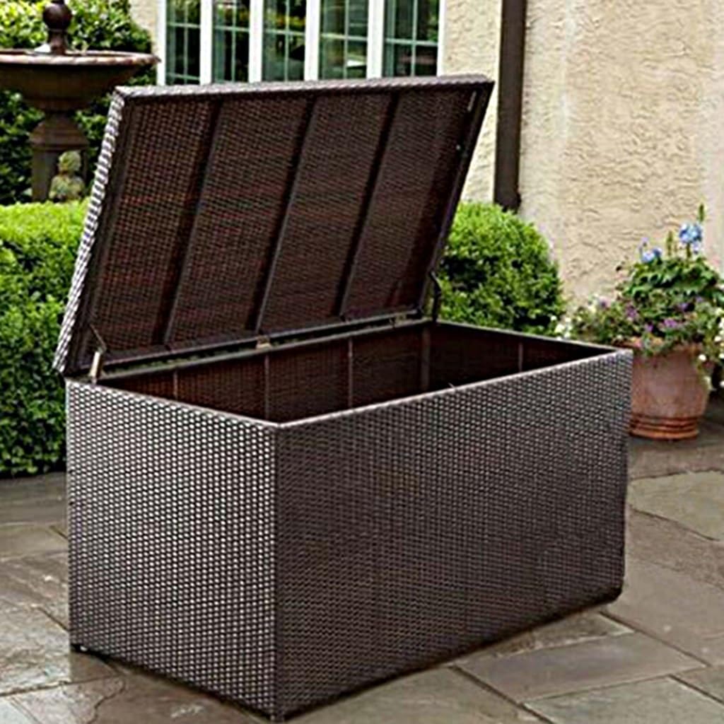 Scatola portaoggetti da esterno in rattan da 136 galloni, scatola da terrazza in rattan da patio, panca contenitore in vimini for interni, esterni, piscina, balcone, cortile, giardino, giocattoli for