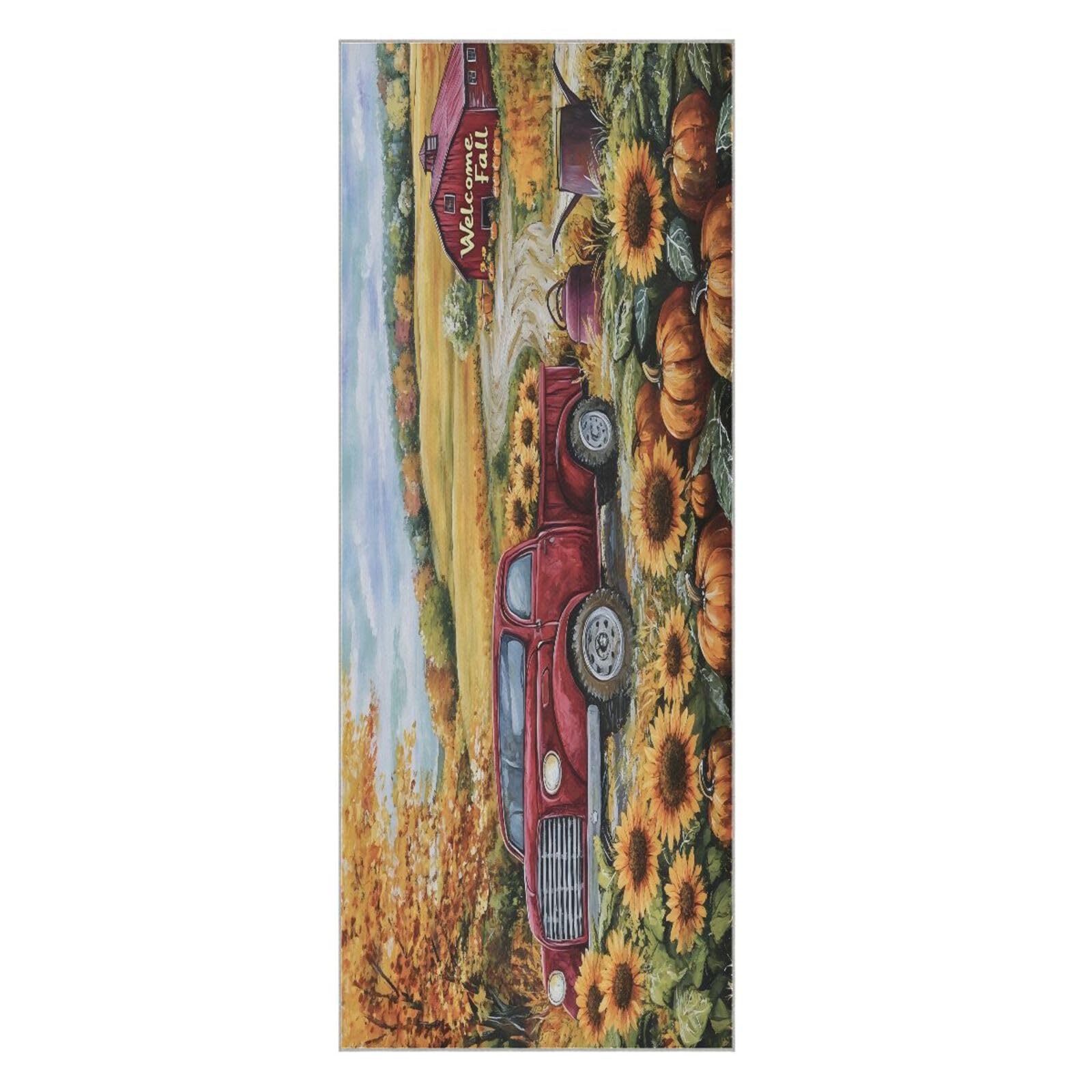 pnyoin Yoga Towel Farm Sunflowers and Car Hot Yoga Mat Towel with Grip Dots Sweat Absorbent Non-Slip for Hot Yoga, 24