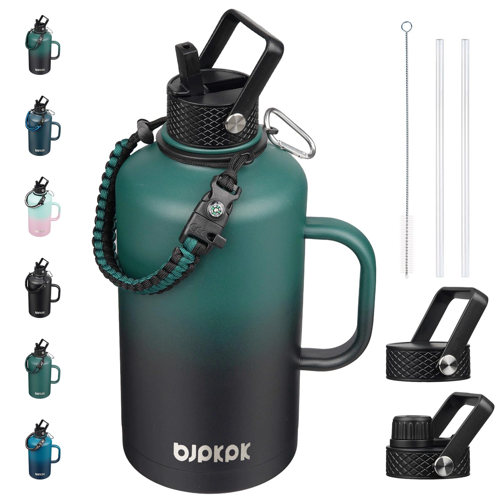 BJPKPK 2/3 Gallon Water Bottle Insulated with Straw Lid, 87oz Large, Stainless Steel Water Bottles with 3 Lids and Paracord Strap, Double Wall Vacuum