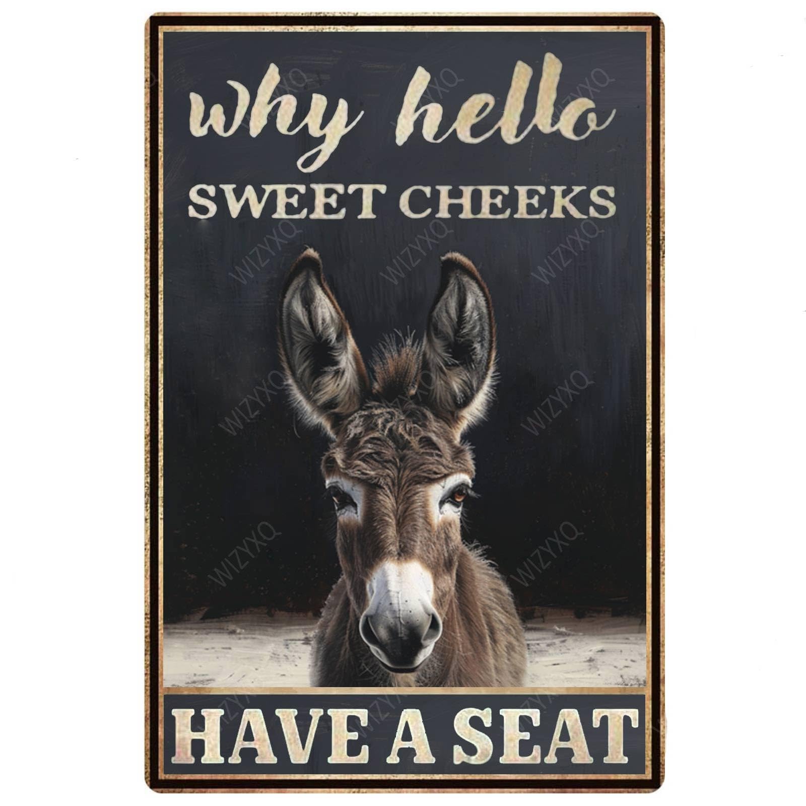 Yepyayqvk Tin Sign 289 Why Hello Sweet Cheeks Have A Seat Donkey Sign Vintage Aluminum Tin Signs For Home Office Kitchen Bar Cafe Garden Wall Decor 6X8 Inch