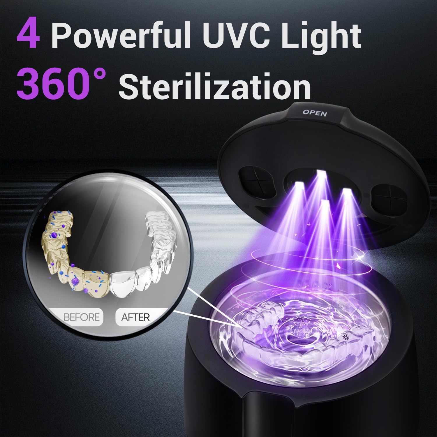 MySmile MS202B Cordless Ultrasonic Retainer Cleaner with UV Light & Timer image 4