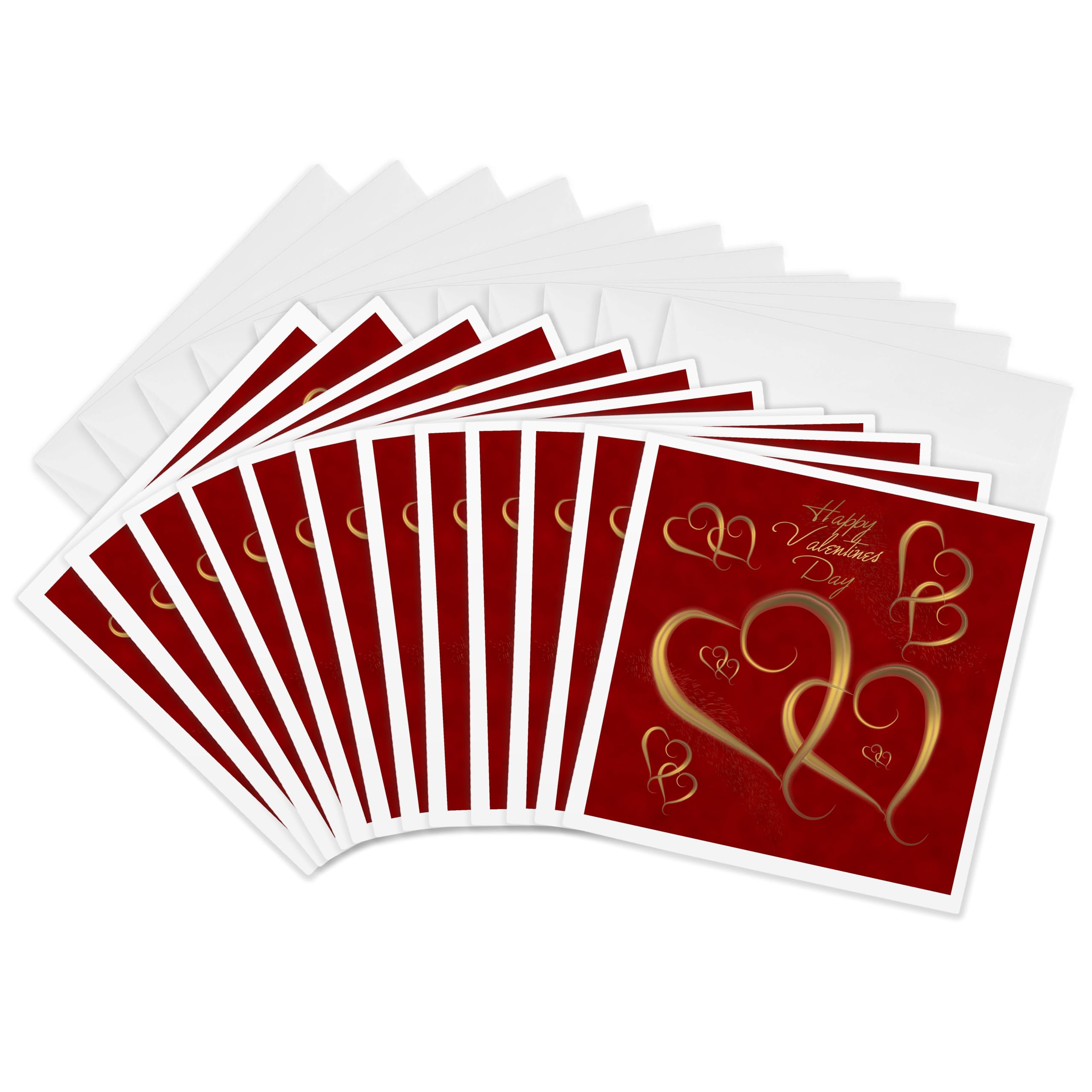 3Drose Golden Hearts Entwined on a Mottled Red Background with Happy Valentines Day, Greeting Cards, 6 by 6-inches