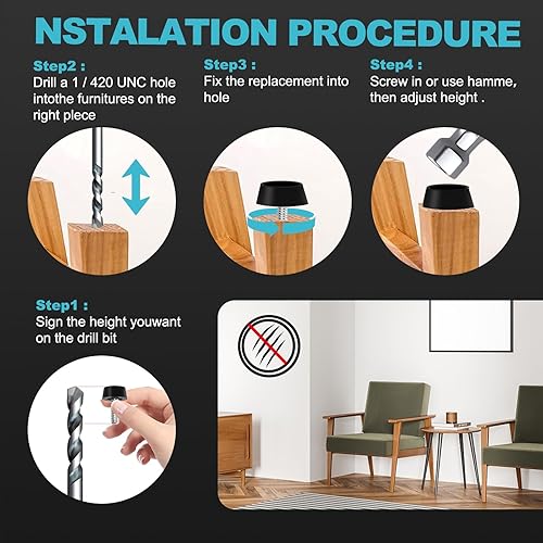 Miniatura 4 de 20 niveladores de muebles ajustables de rosca de 14 a 20 UNC roscados, patas niveladoras de mesa atornillables para sillas, gabinetes, sofás, patas