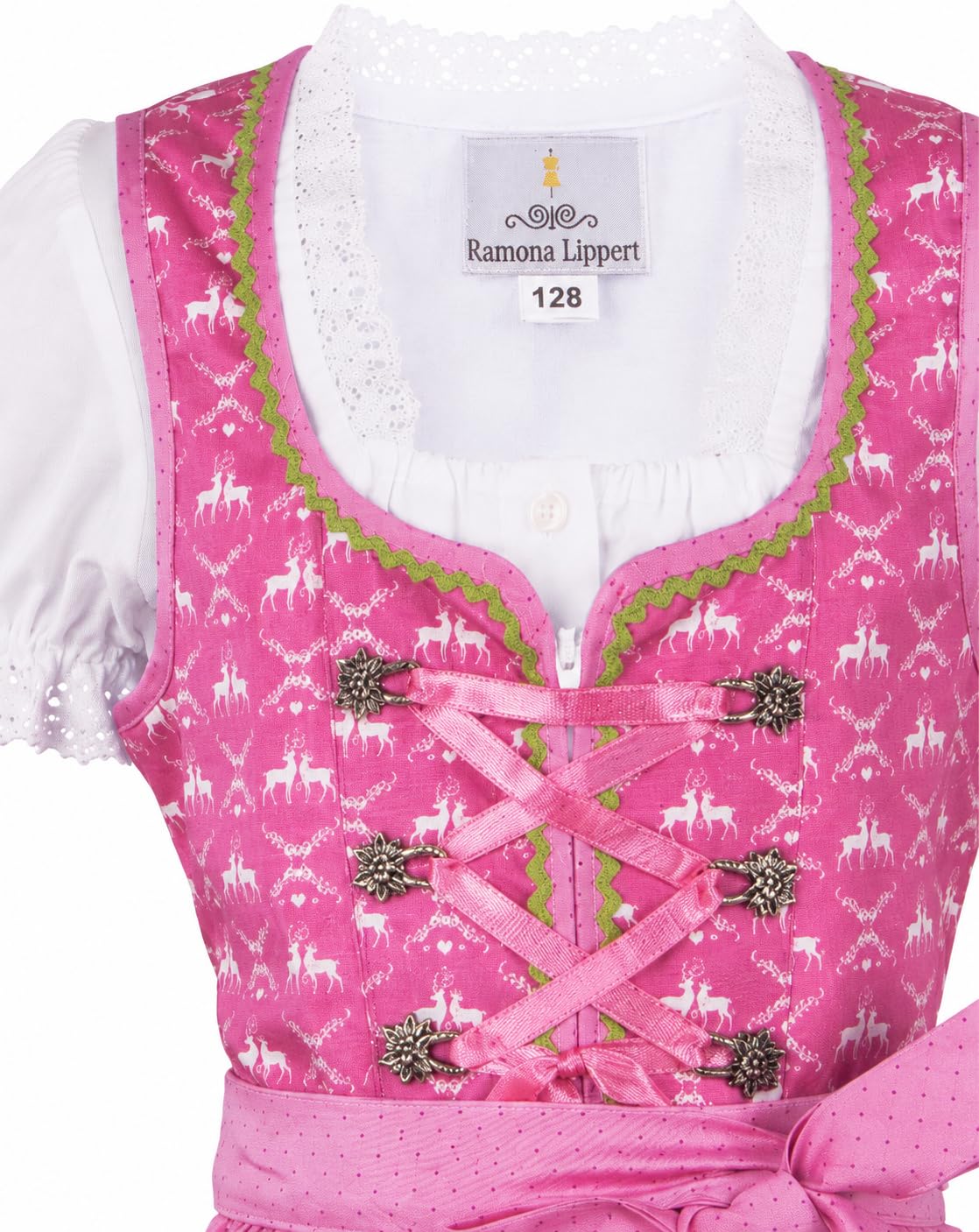 Ramona Lippert® Dziecięca dirndl Lia, różowa – 3-częściowa sukienka ludowa Dirndl dla dziewczynek, Rosa, 146-152