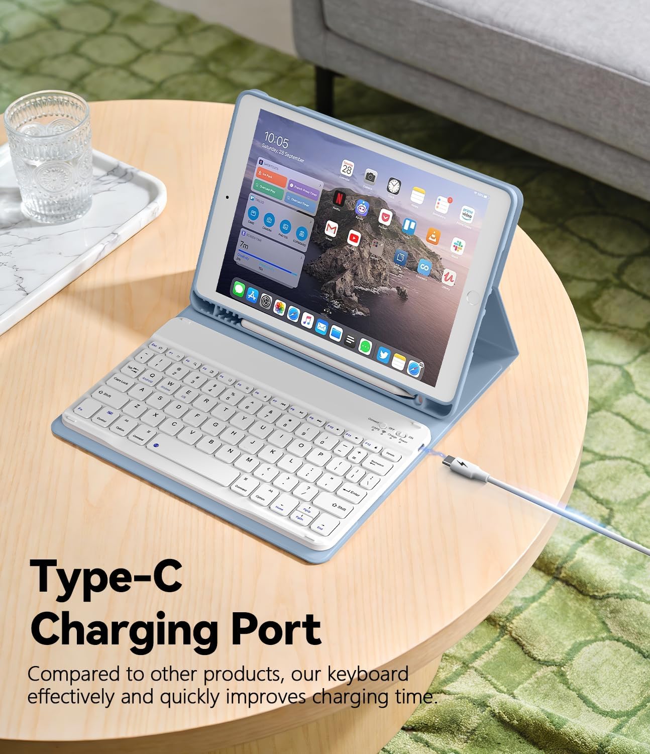 for iPad 9th 8th 7th Generation Case with Keyboard 10.2 Inch, Detachable Wireless Folio Keyboard Cover with Pencil Holder, iPad 10.2 Inch 2021/2020/2019 Model, Blue